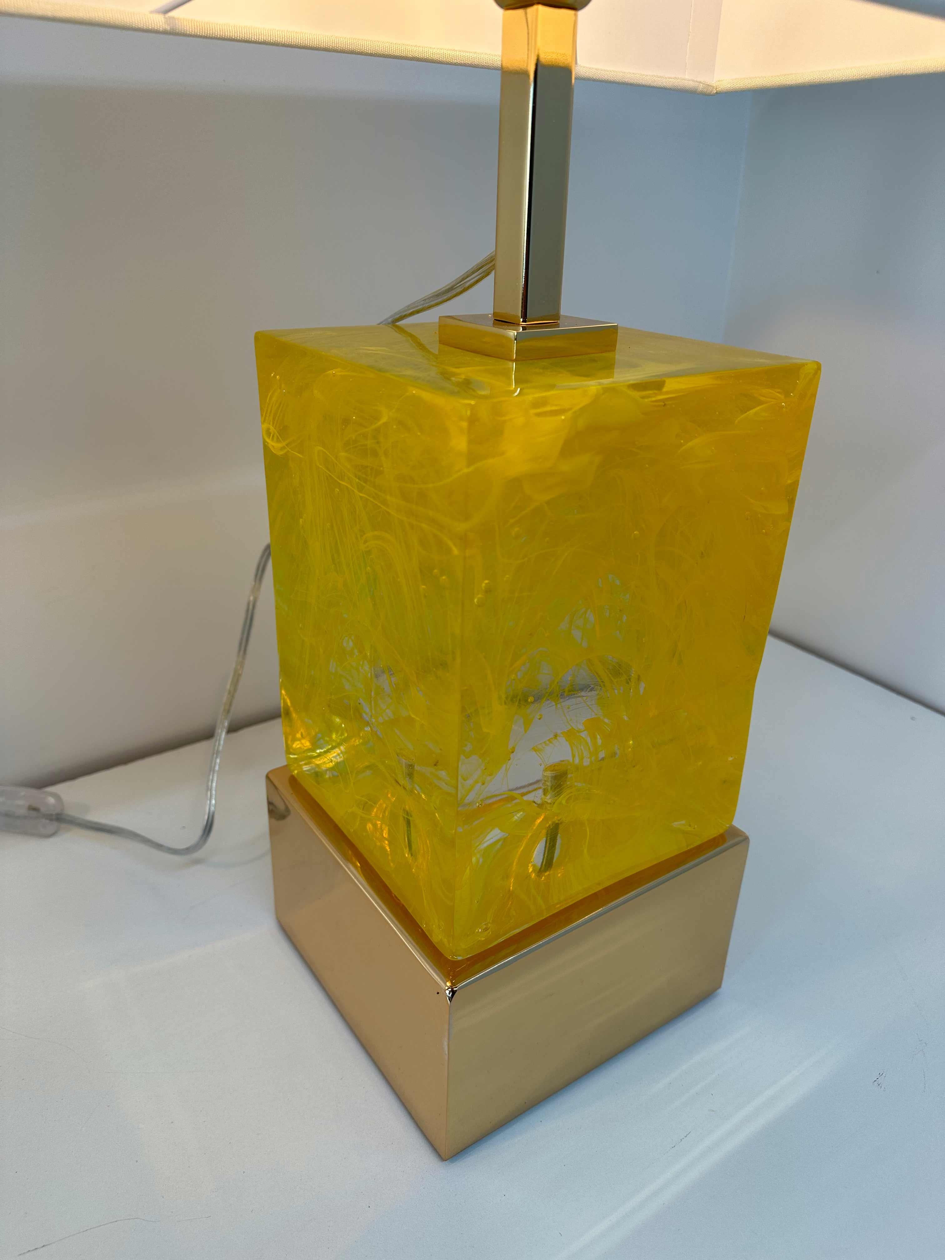 Pair of Italian Art Deco Style Yellow Murano Cube Glass Table Lamps  For Sale 10