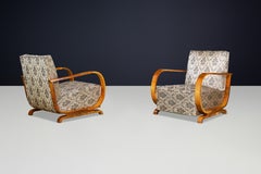 Pair of Italian Art Deco Walnut Armchairs with Curved Frames, Italy 1930s