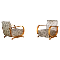 Pair of Italian Art Deco Walnut Armchairs with Curved Frames, Italy 1930s