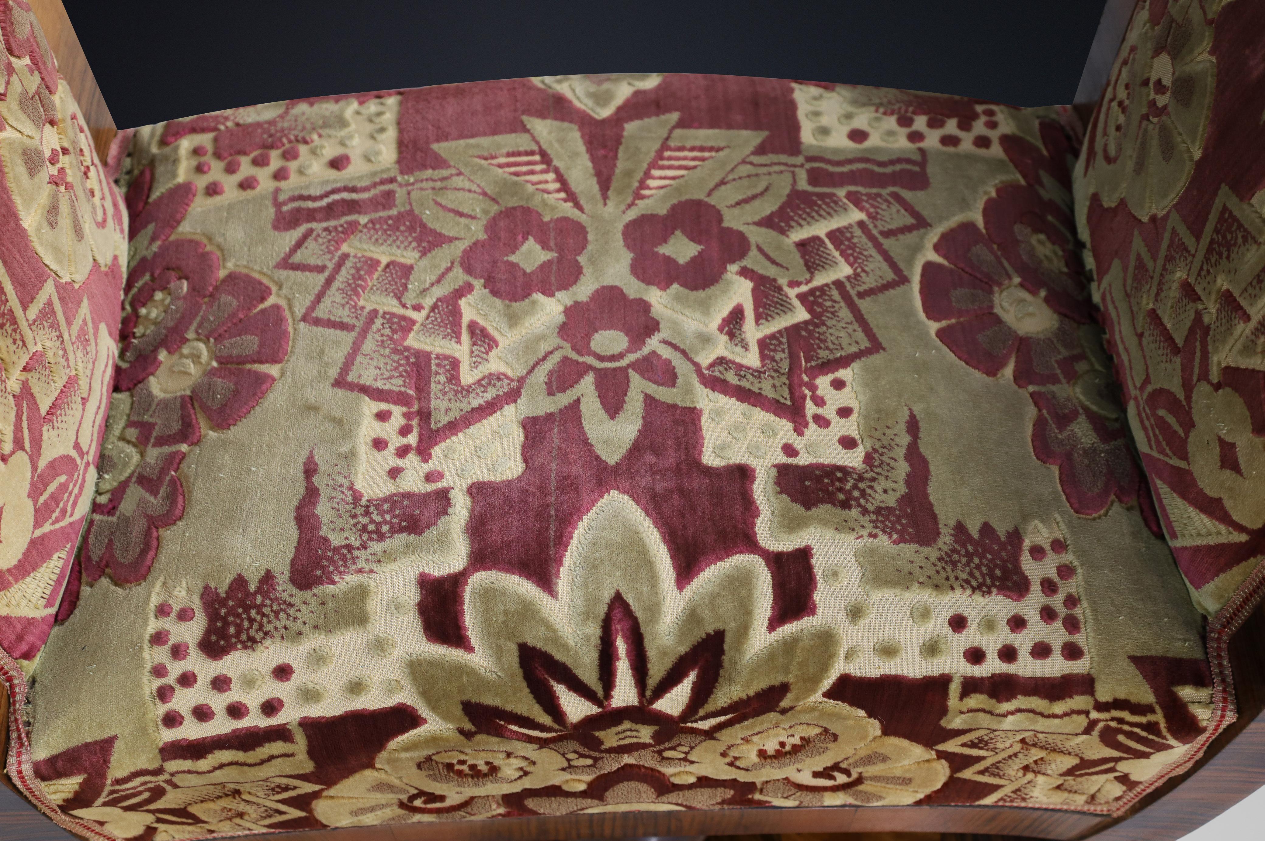 Paar italienische Art-Déco-Hocker aus Nussbaummaser mit Original-Samt, Neapel, 1930er Jahre im Angebot 8