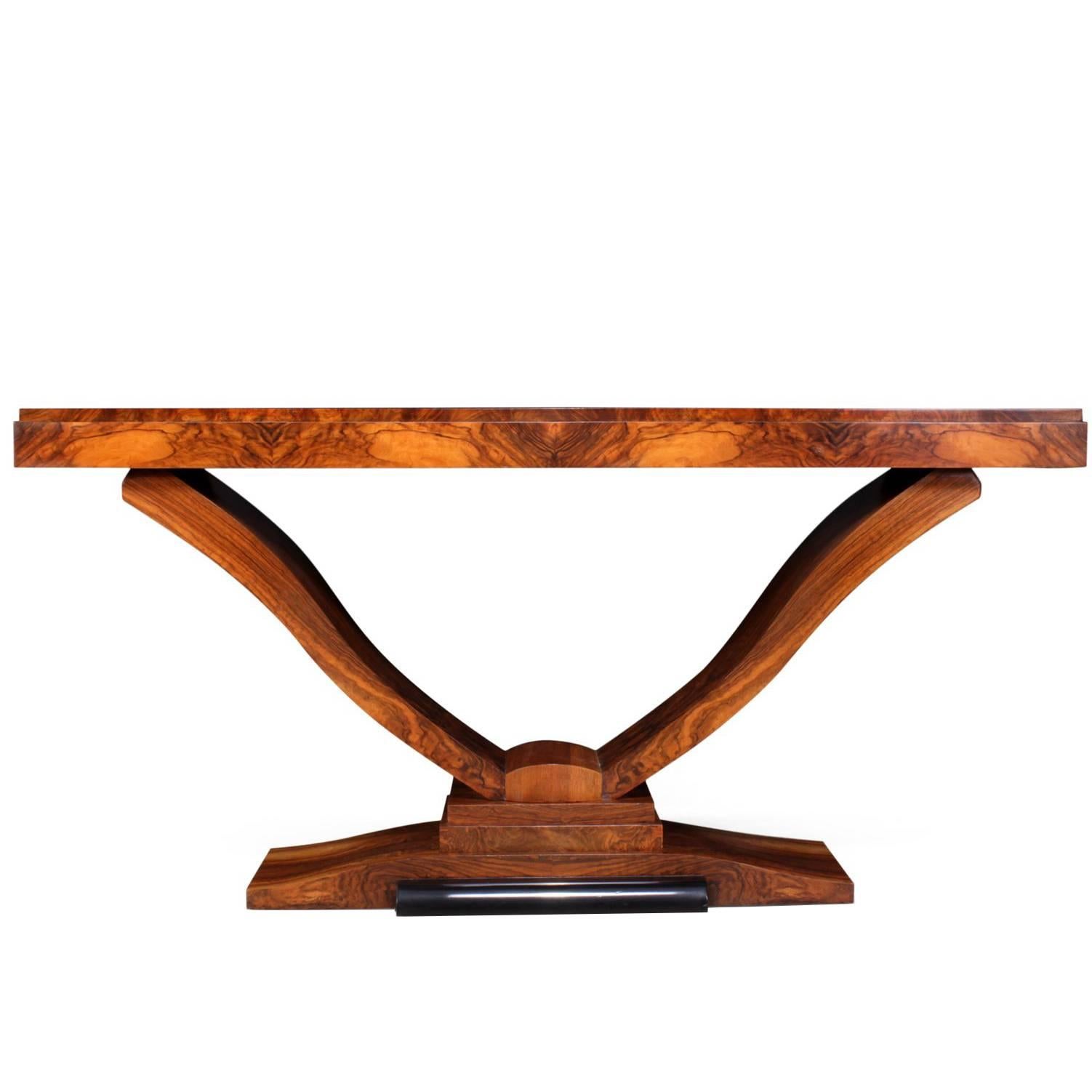 Pair of Italian Art Deco Walnut Console Tables, circa 1930