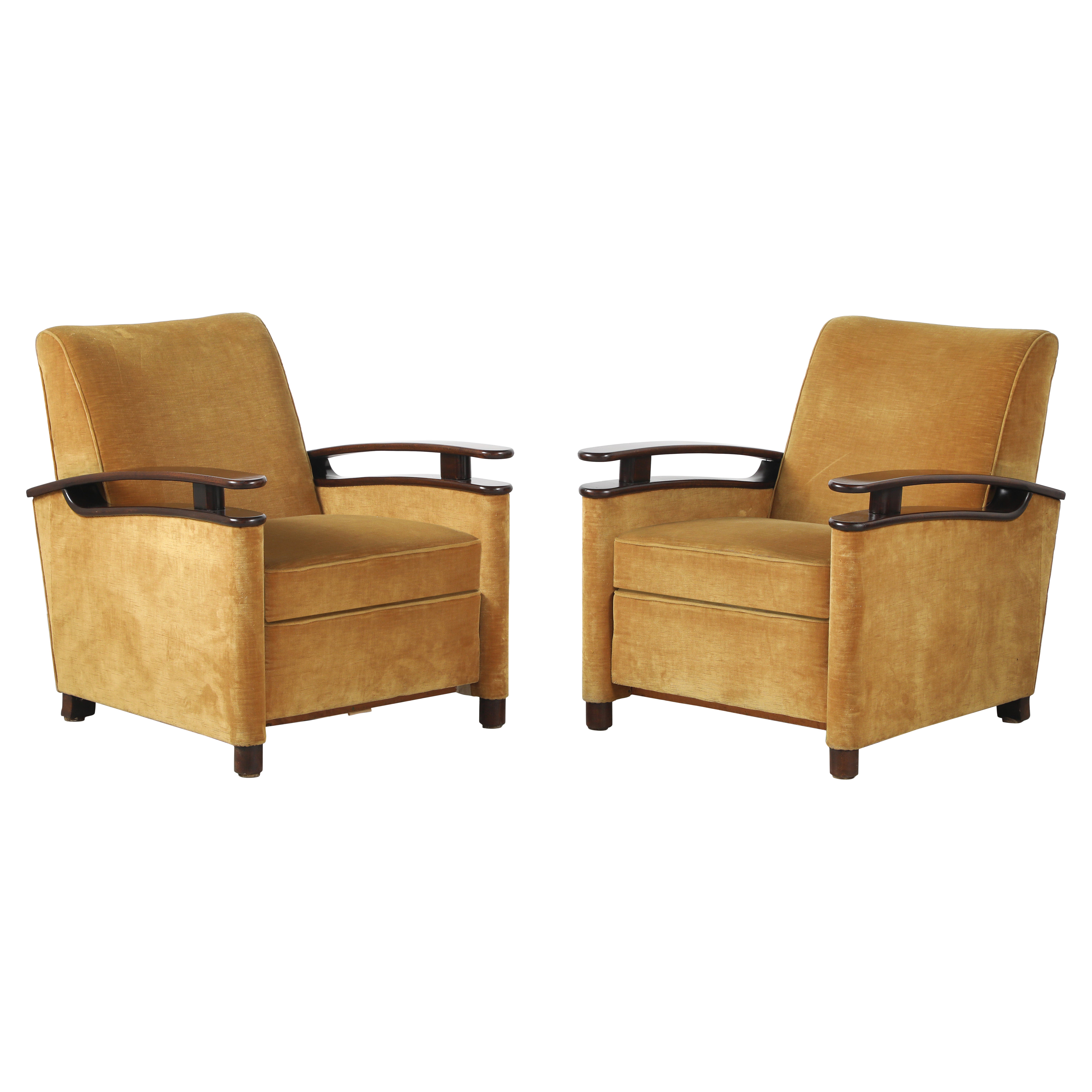 Coppia di sedie da salotto italiane in noce Art Deco, circa 1940