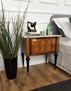 Pair of Italian Art Deco Wood Marble Top Night Stands Bedside Tables