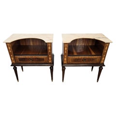 Pair of Italian Art Deco Wood Marble Top Night Stands Bedside Tables