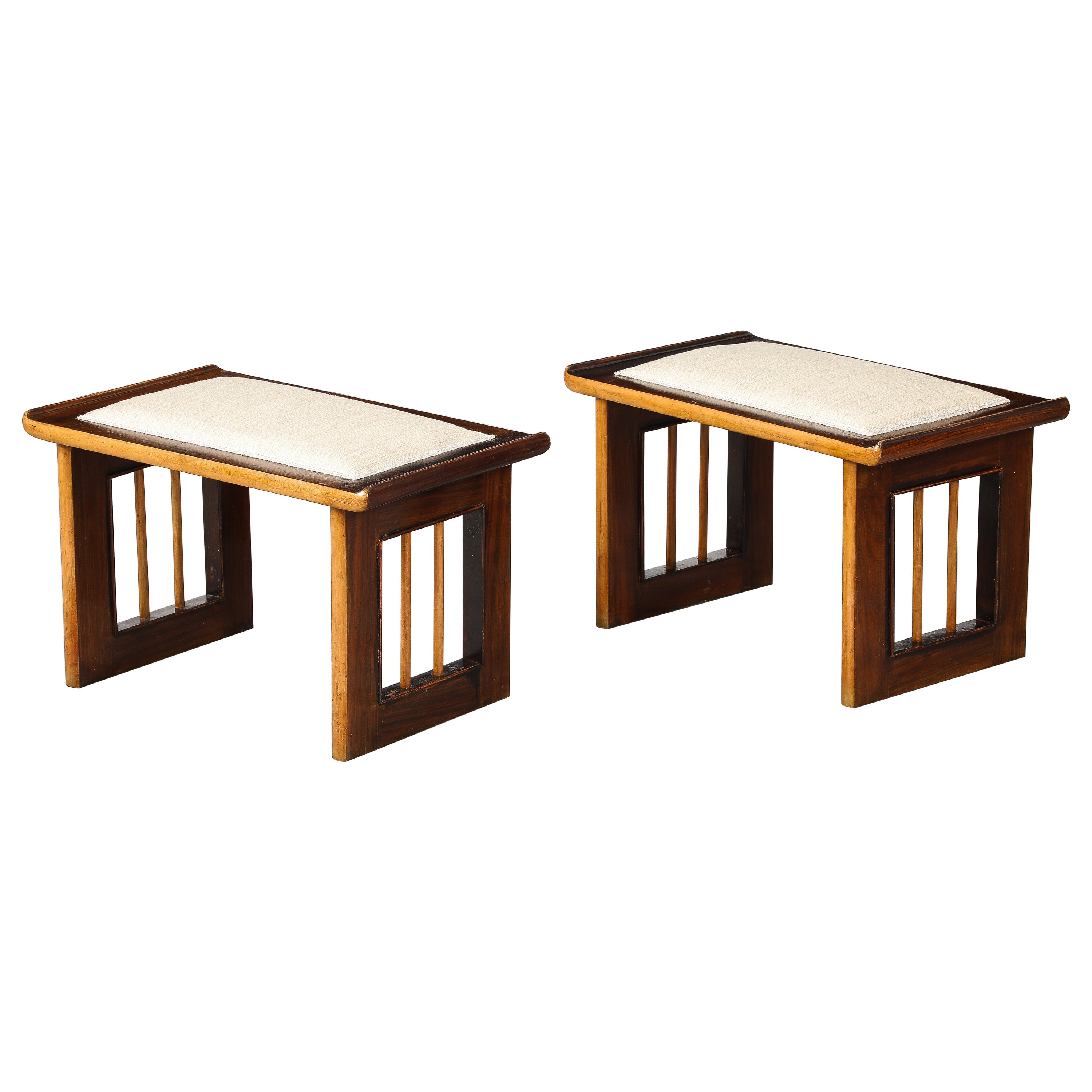 Paire de tabourets en bois Art déco, Italie, vers 1940