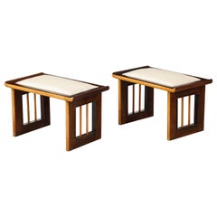 Paire de tabourets en bois Art déco, Italie, vers 1940
