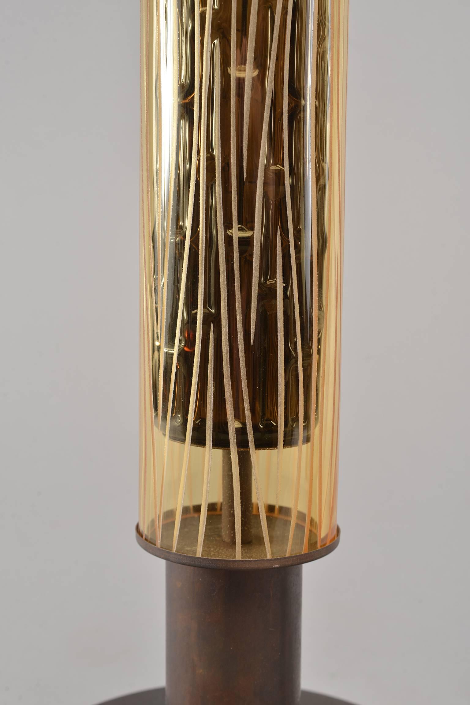 Contemporary Pair of Italian Art Glass and Metal Cylinder Shaped Lamps