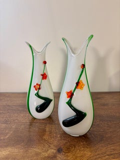 Pair of Italian Art Glass Bud Vases, Floral Design, 1960s