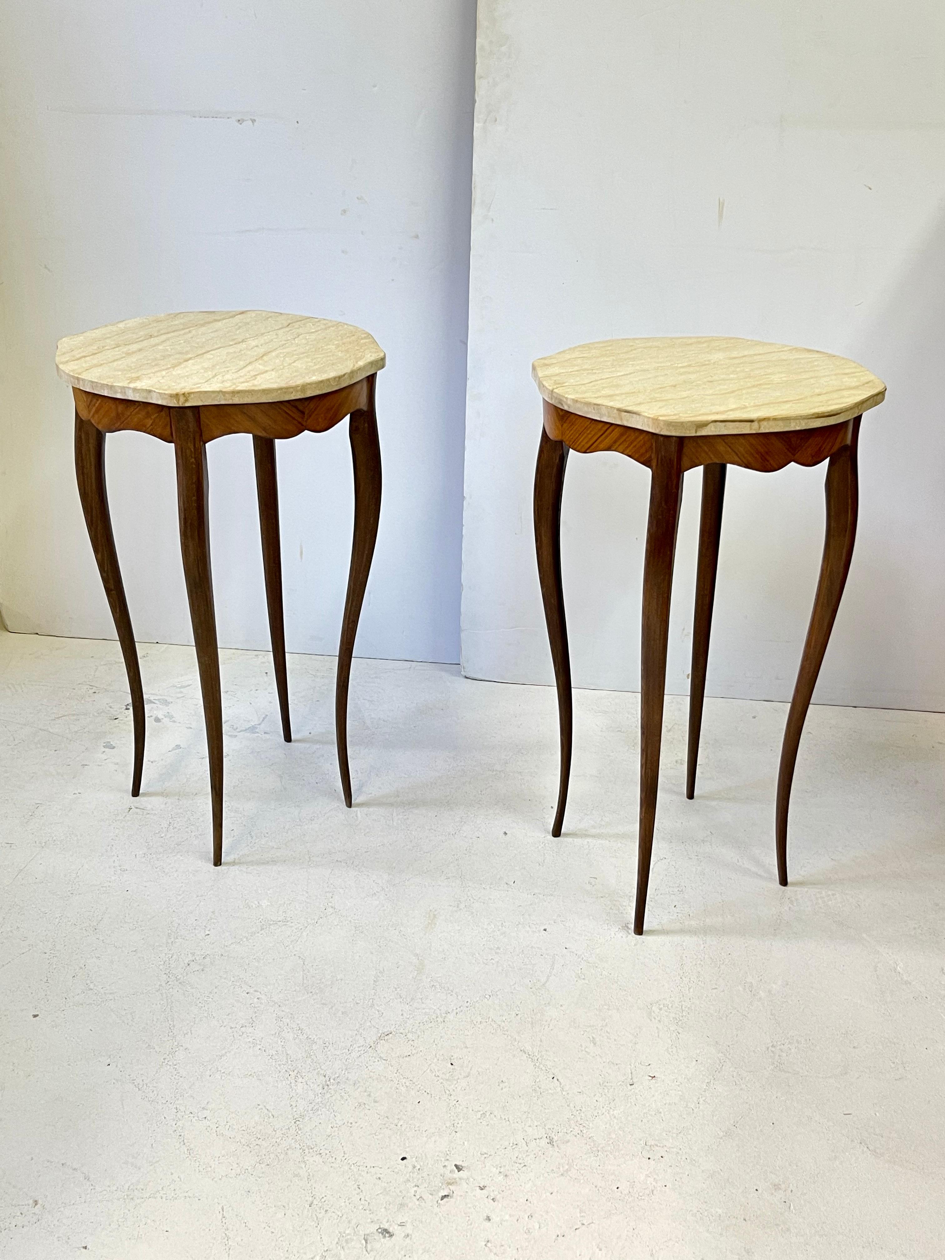 Marble Pair of Italian Art Nouveau Side Tables or Plant Stands
