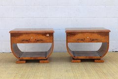 Pair of Italian ArtDeco Burlwood Nightstands, 1980s