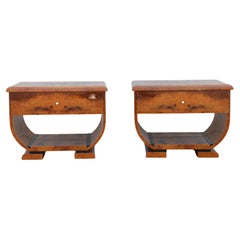 Pair of Italian ArtDeco Burlwood Nightstands, 1980s