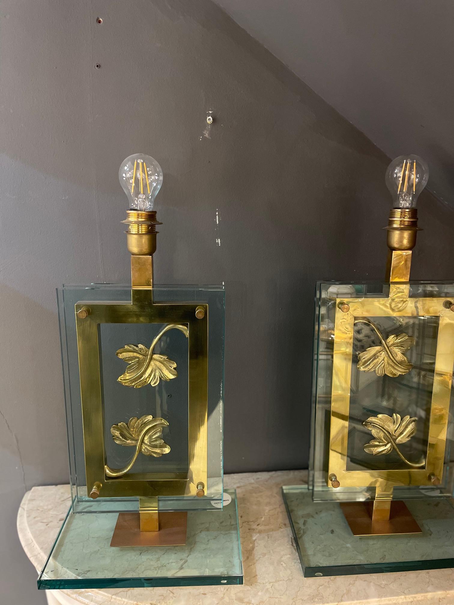 Modern Pair of Italian Artistic Table Lamps in Brass For Sale