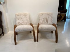 Pair of Italian Ash Curved Arm Mid-Century Chairs