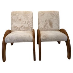 Pair of Italian Ash Curved Arm Mid-Century Chairs