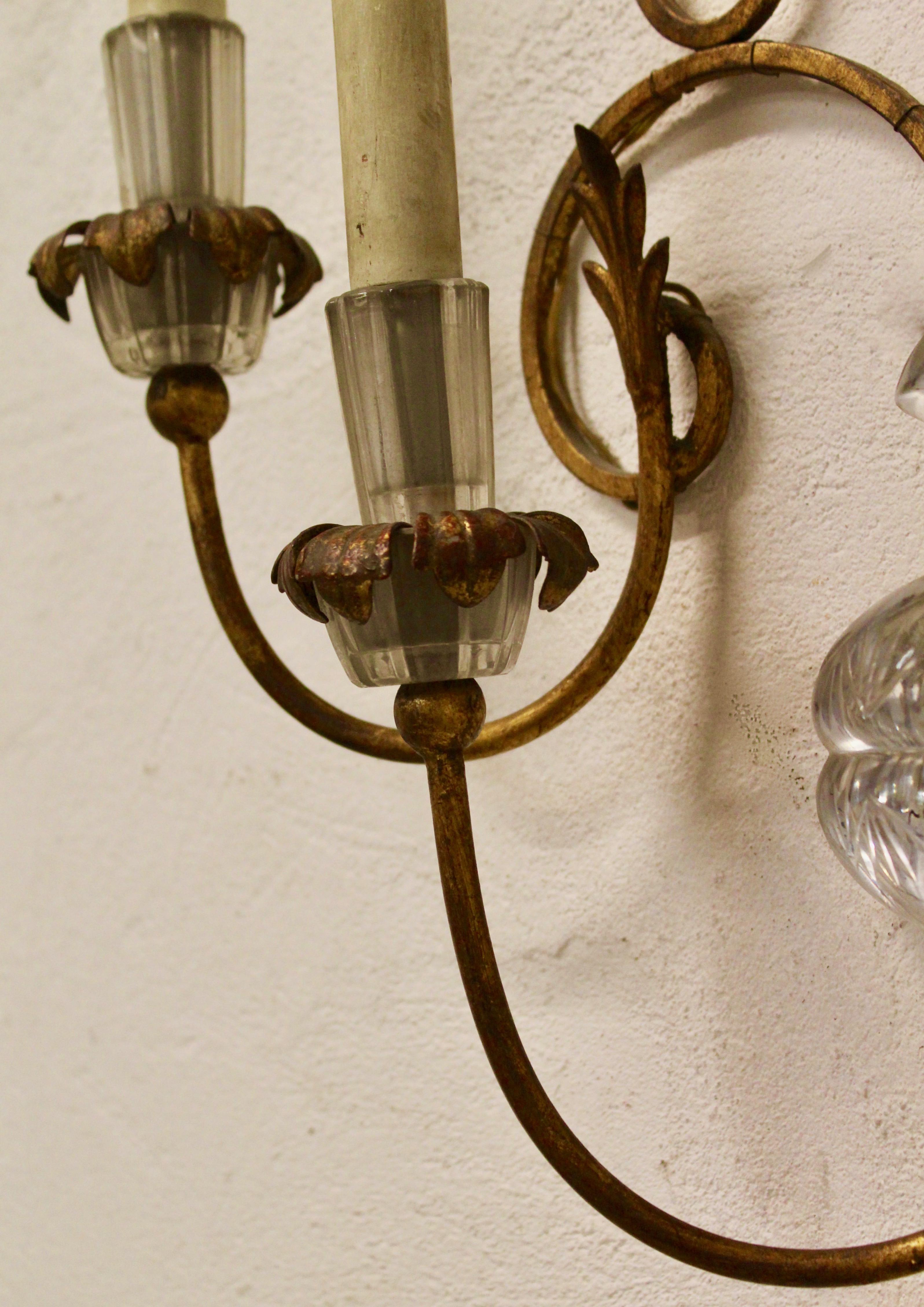 Pair of Italian Baguès Style Iron and Glass Urn Shaped 4-Light Wall Sconces 3