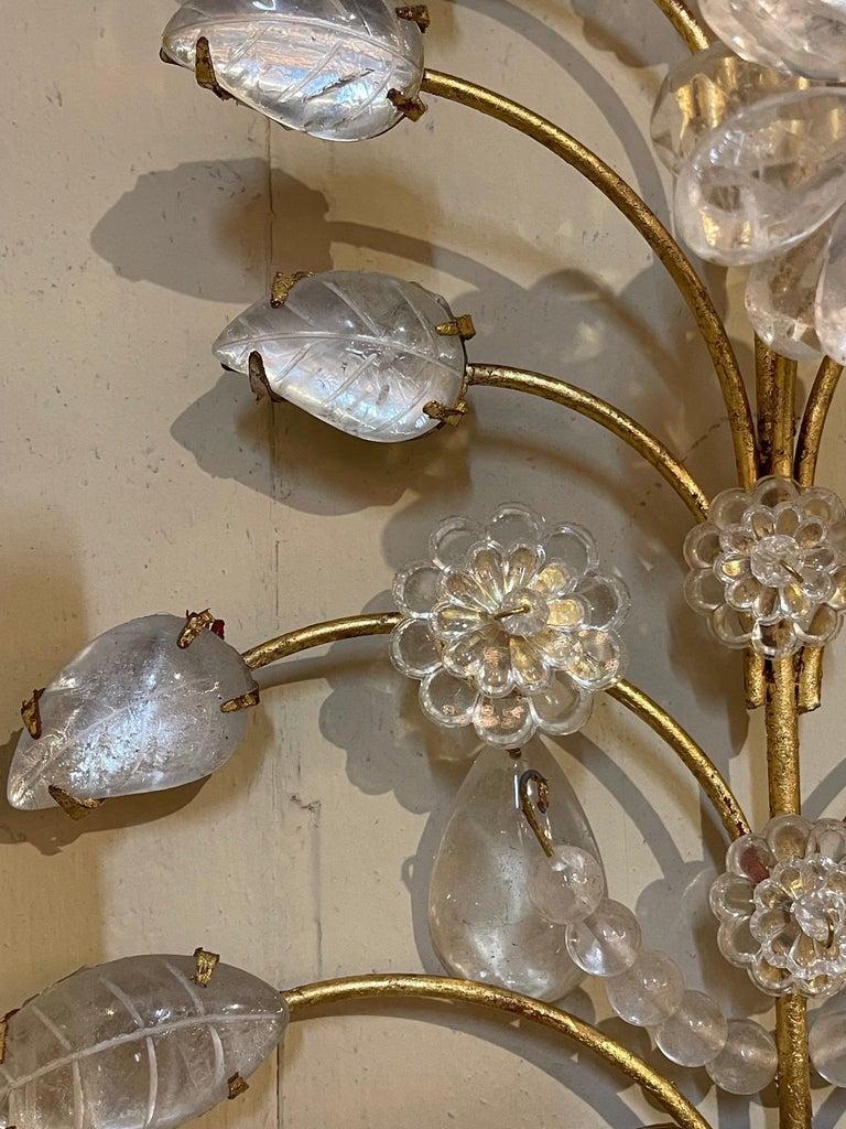 Pair of Italian Bagues Style Rock Crystal 2 Light Wall Sconces 2