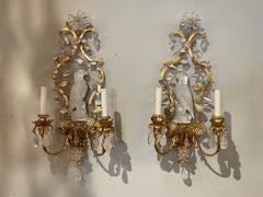 Pair of Italian Bagues Style Rock Crystal Parrot Form Sconces