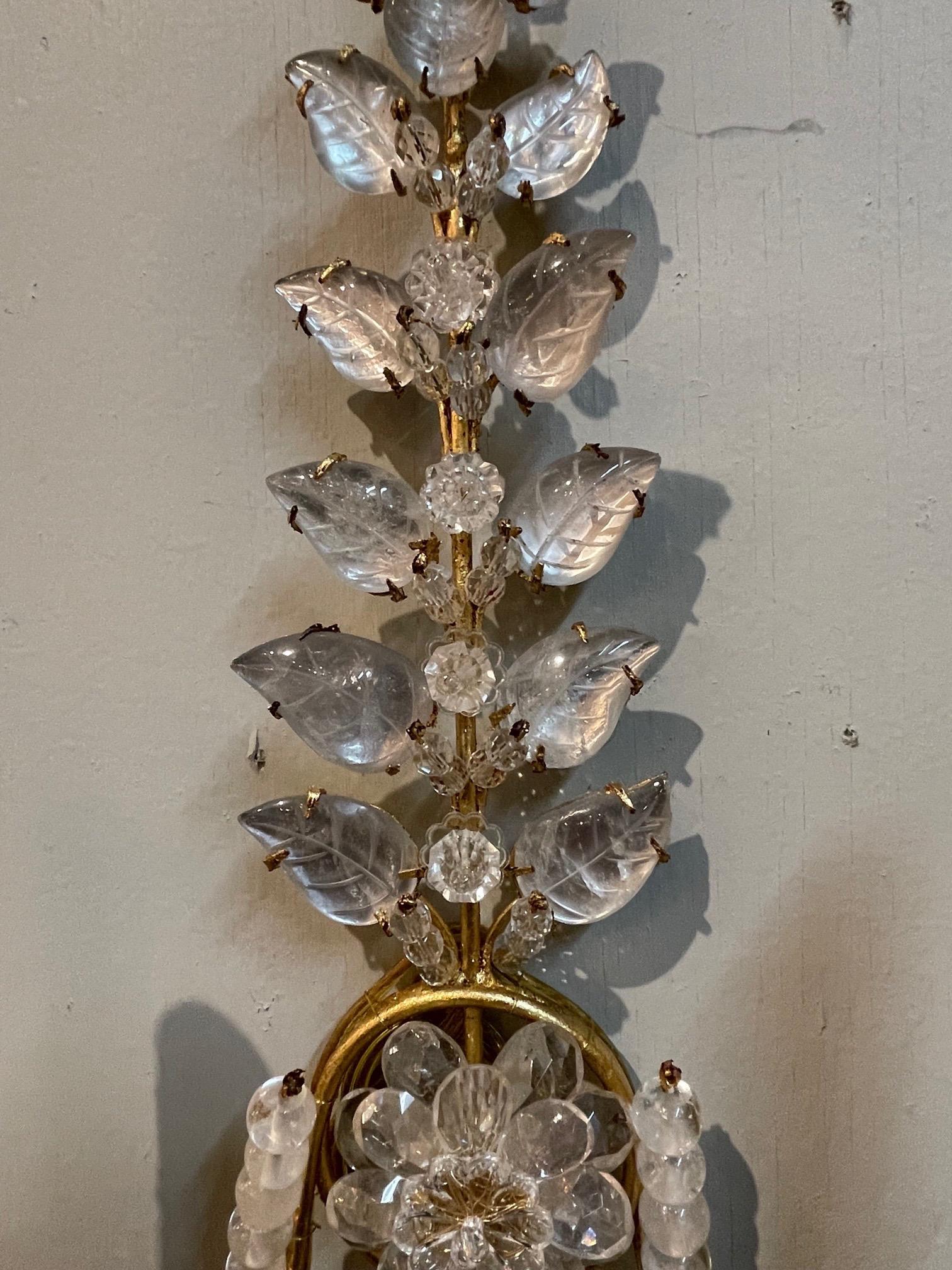 Contemporary Pair of Italian Bagues Style Rock Crystal Wall Sconces