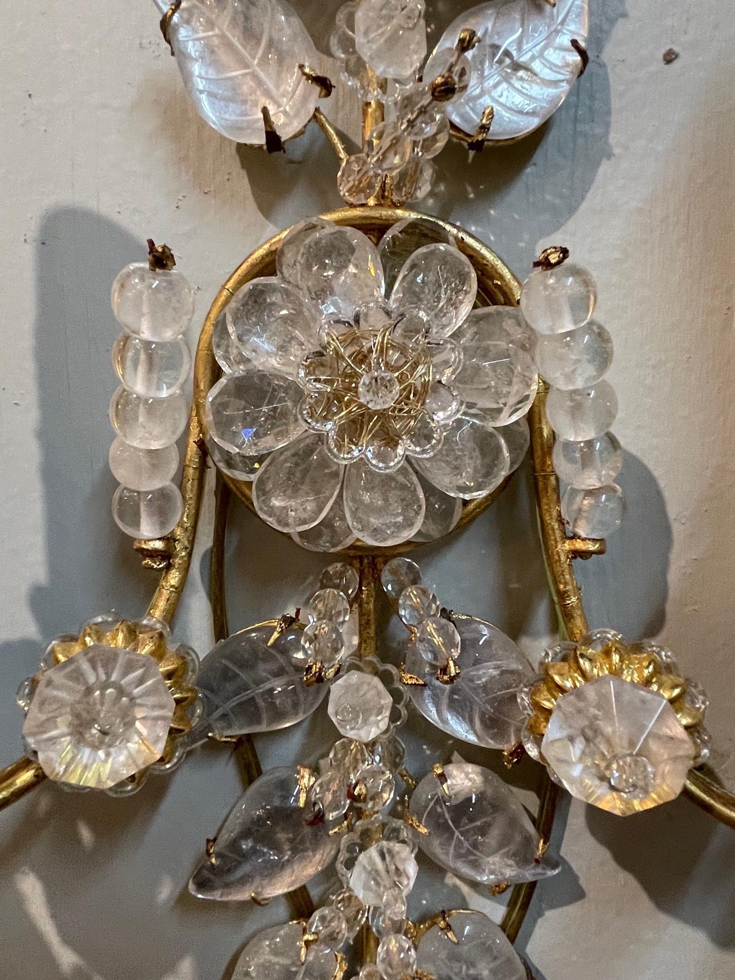 Pair of Italian Bagues Style Rock Crystal Wall Sconces 1