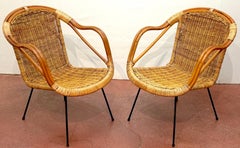 Pair of Italian Bamboo and Rattan Club Chairs Attributed to Franco Albini, Italy