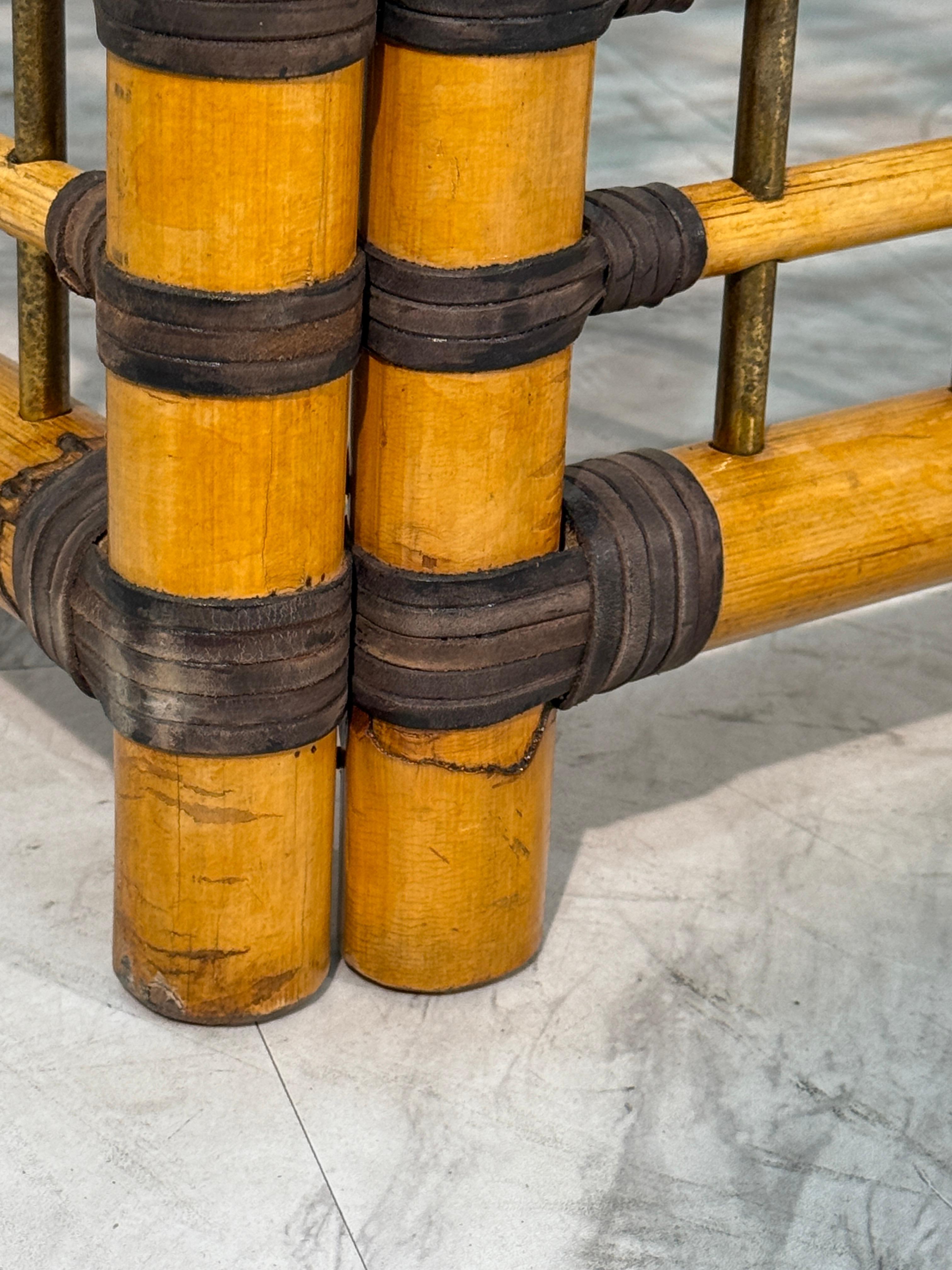 Rotin Paire de chaises longues italiennes en bambou et rotin, 1970 en vente