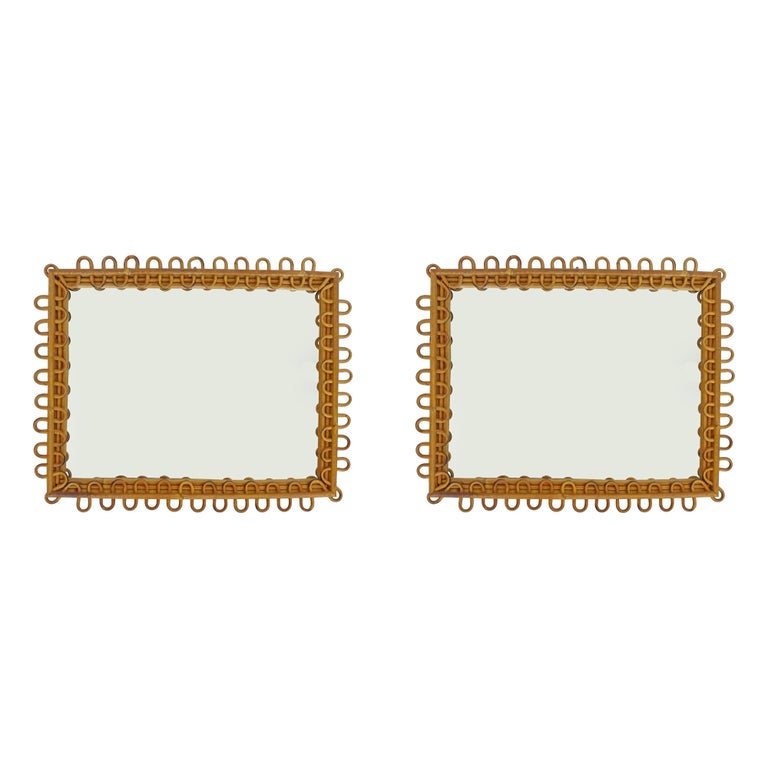 Pair of Italian Bamboo and Rattan Mirrors 1950s