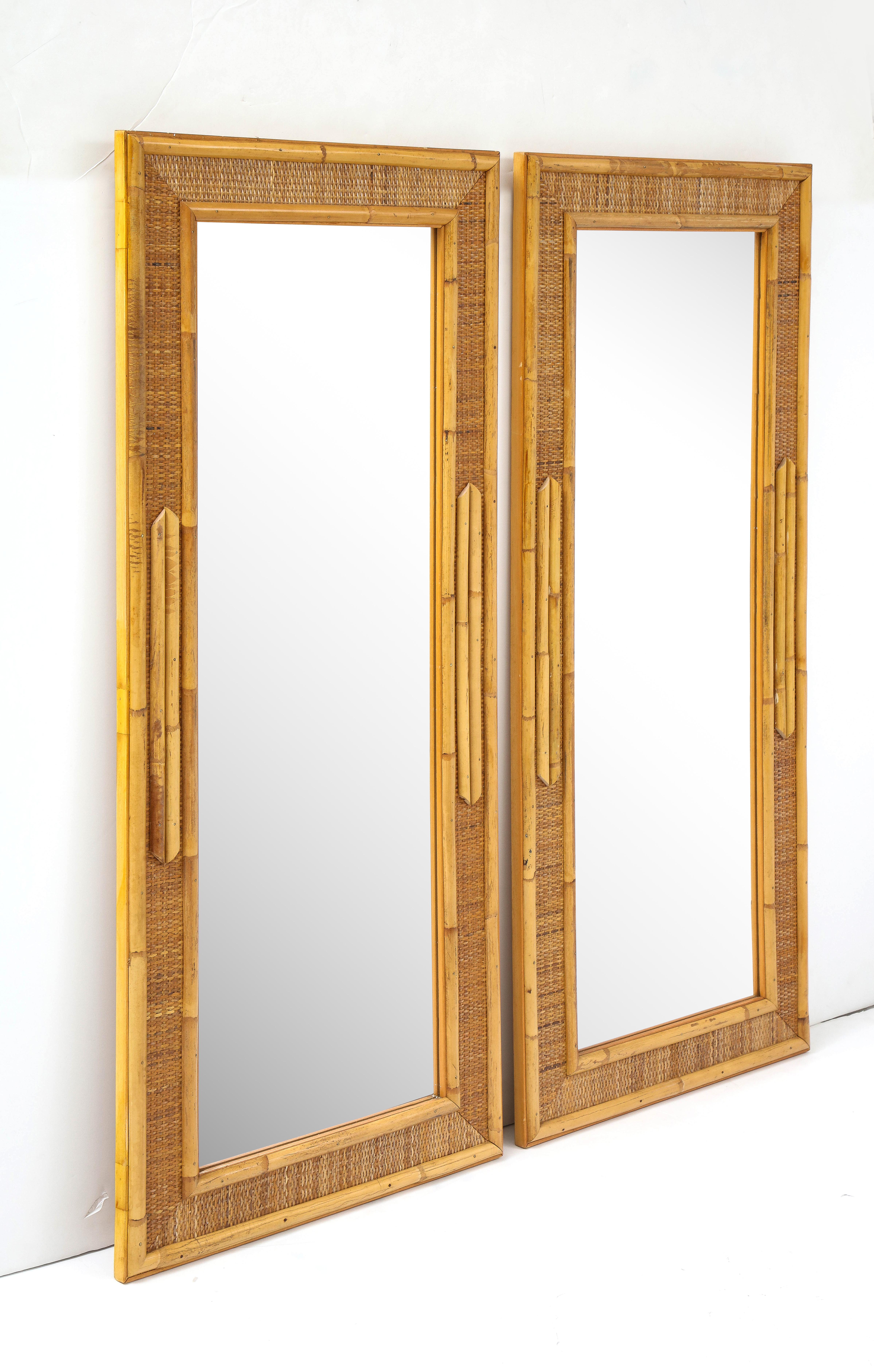 Pair of Italian Bamboo and Wood Wall Mirrors 1