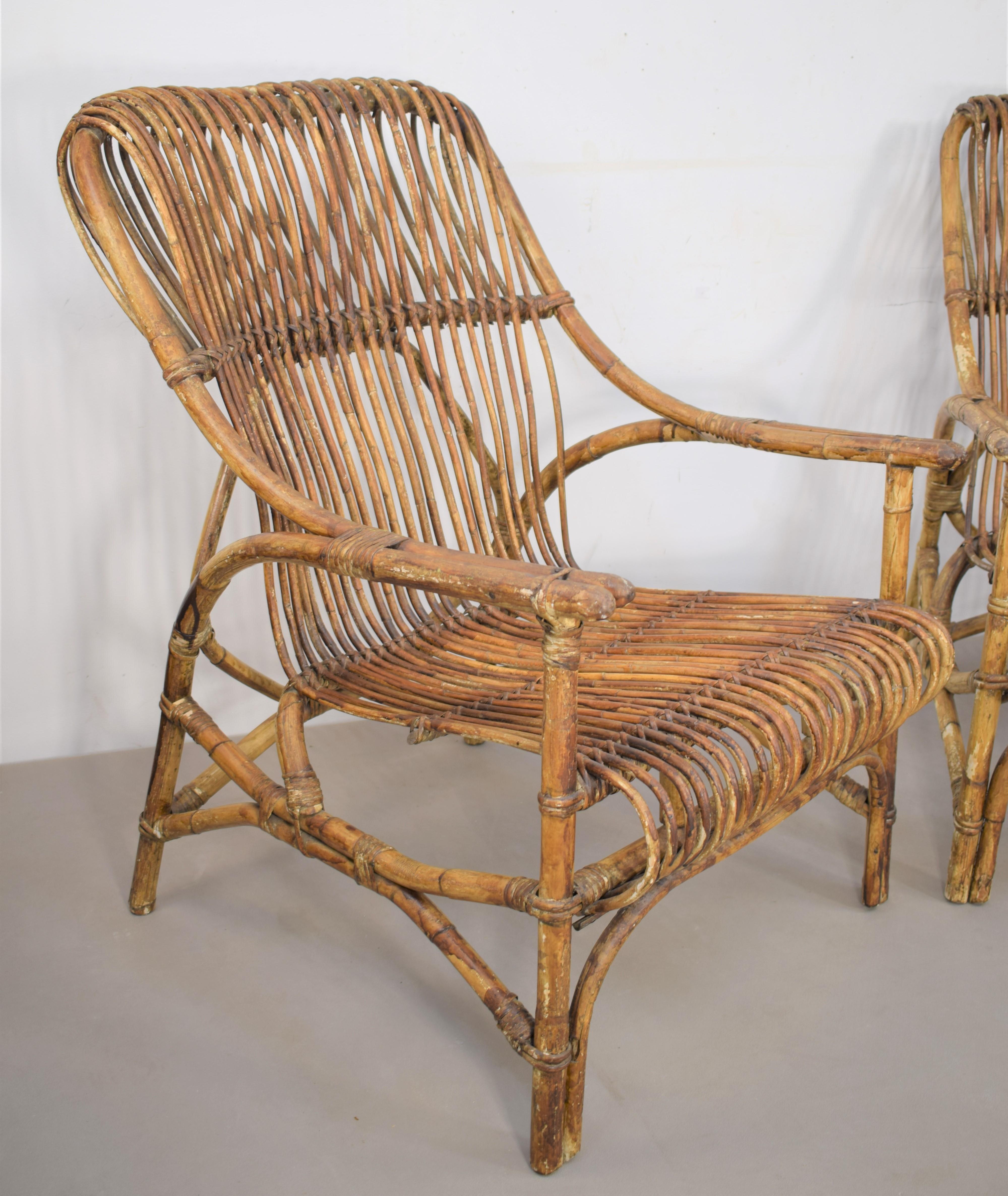 Mid-Century Modern Pair of Italian Bamboo Armchairs, 1960s For Sale