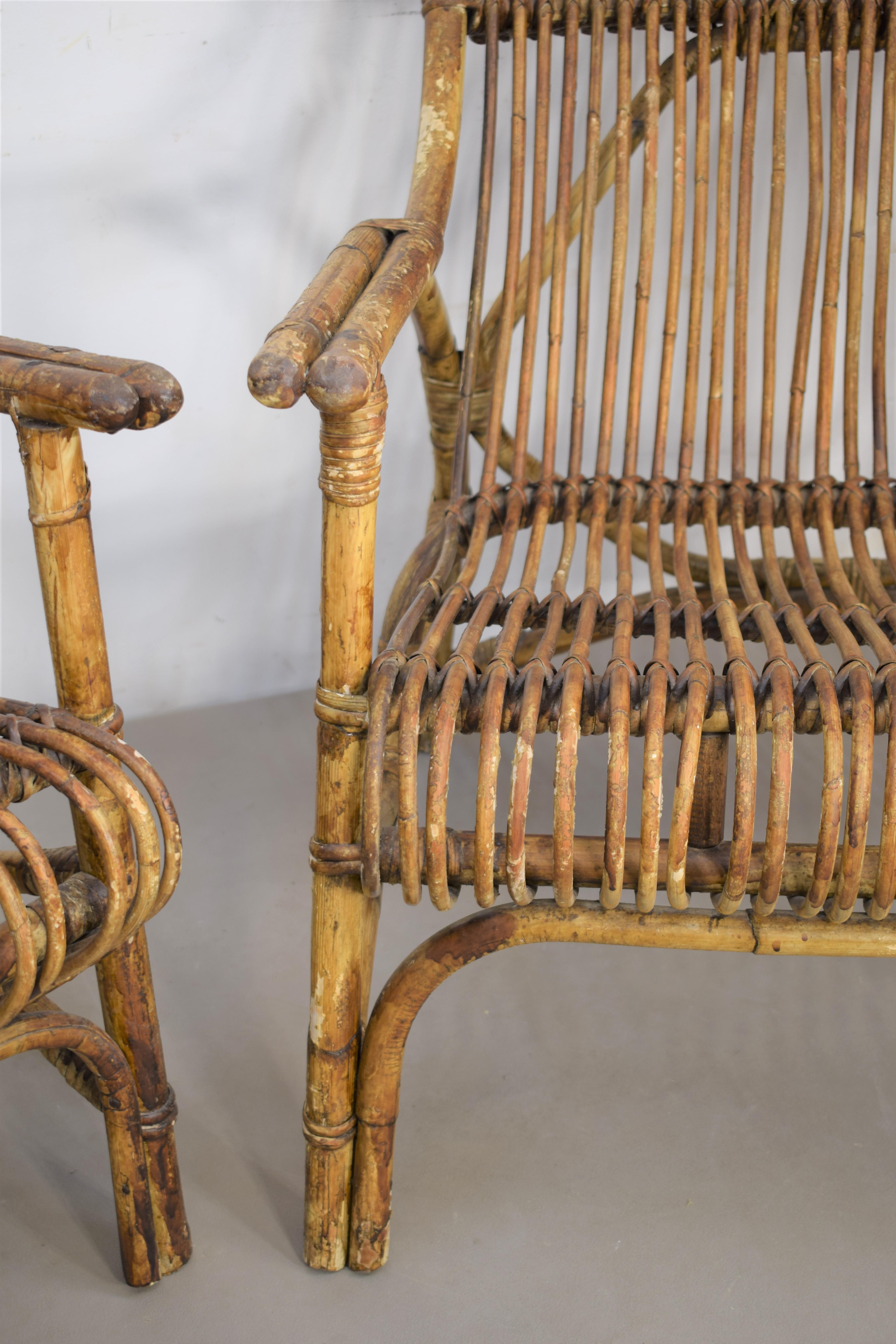 Paire de fauteuils italiens en bambou, années 1960 Bon état - En vente à Palermo, PA