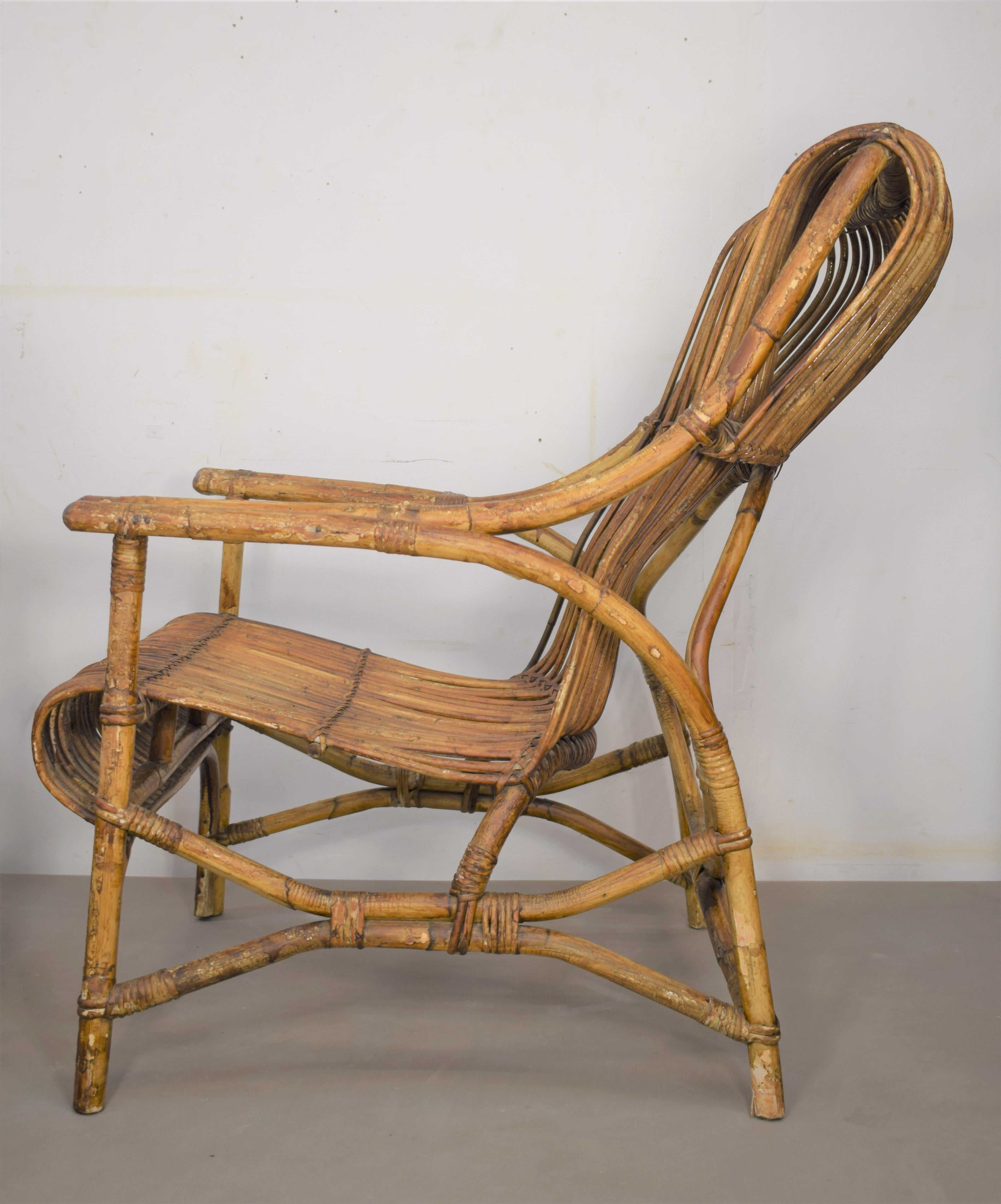 Milieu du XXe siècle Paire de fauteuils italiens en bambou, années 1960 en vente