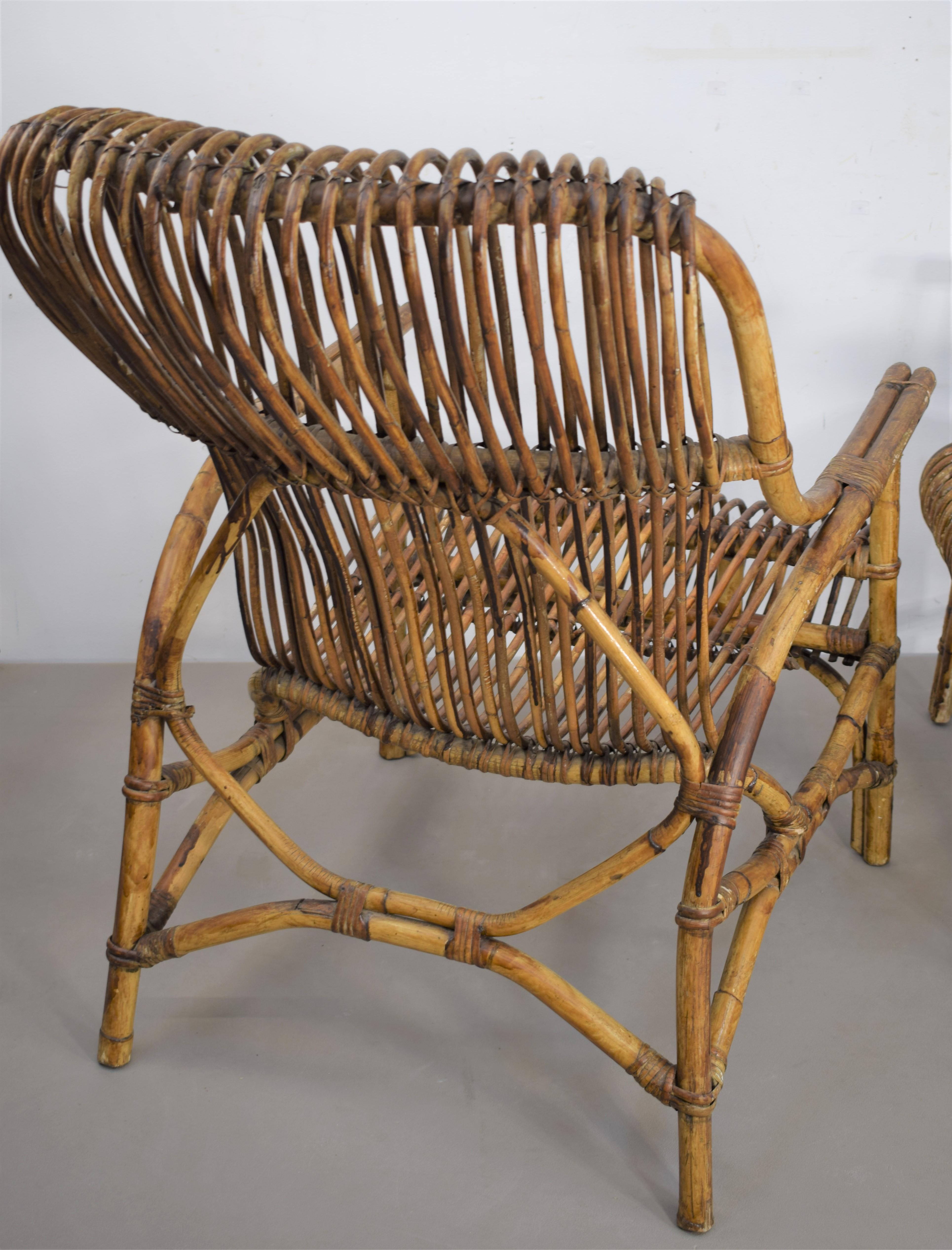 Paire de fauteuils italiens en bambou, années 1960 en vente 2