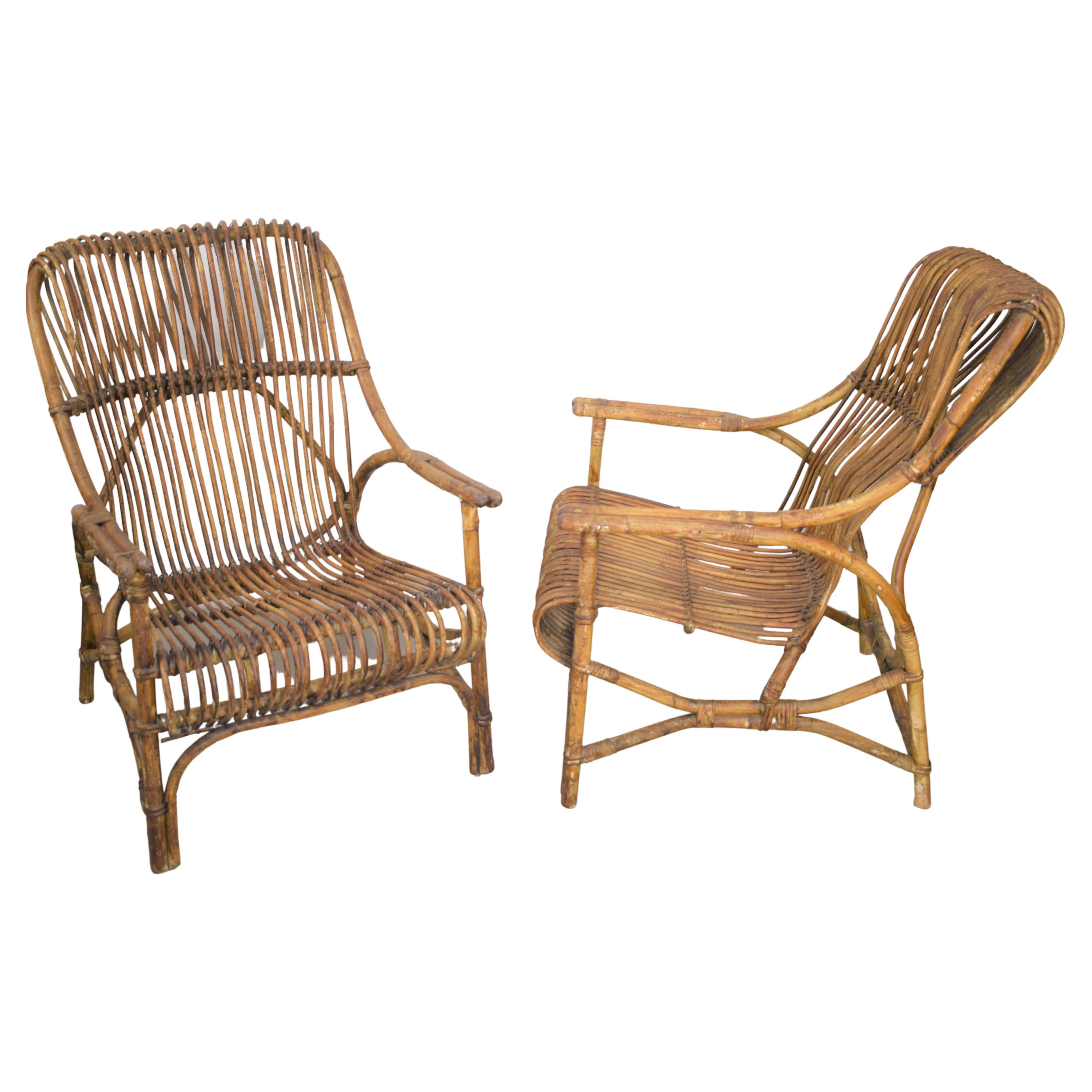 Paire de fauteuils italiens en bambou, années 1960 en vente