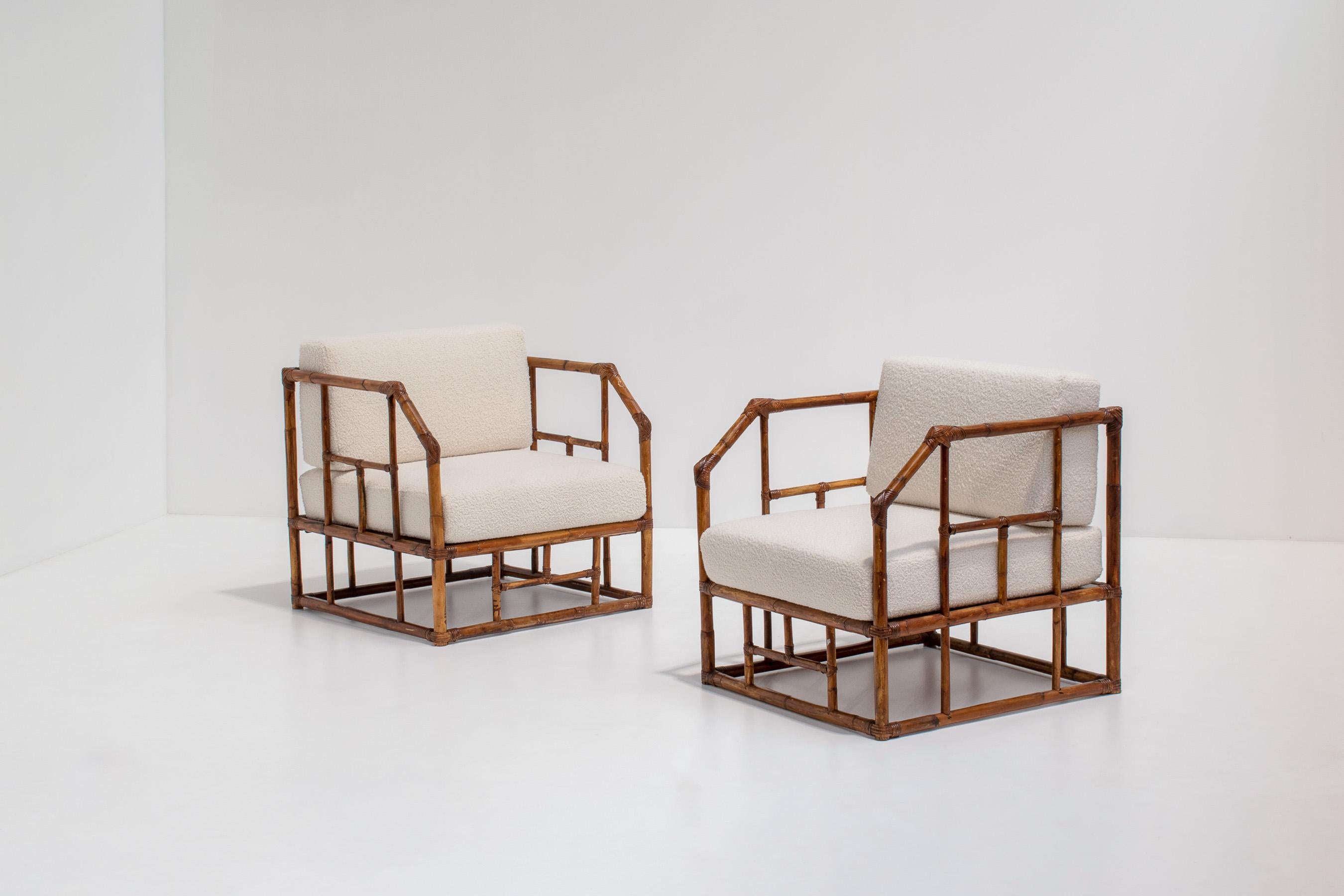 Mid-Century Modern Pair of Italian Bamboo Armchairs, 1970s