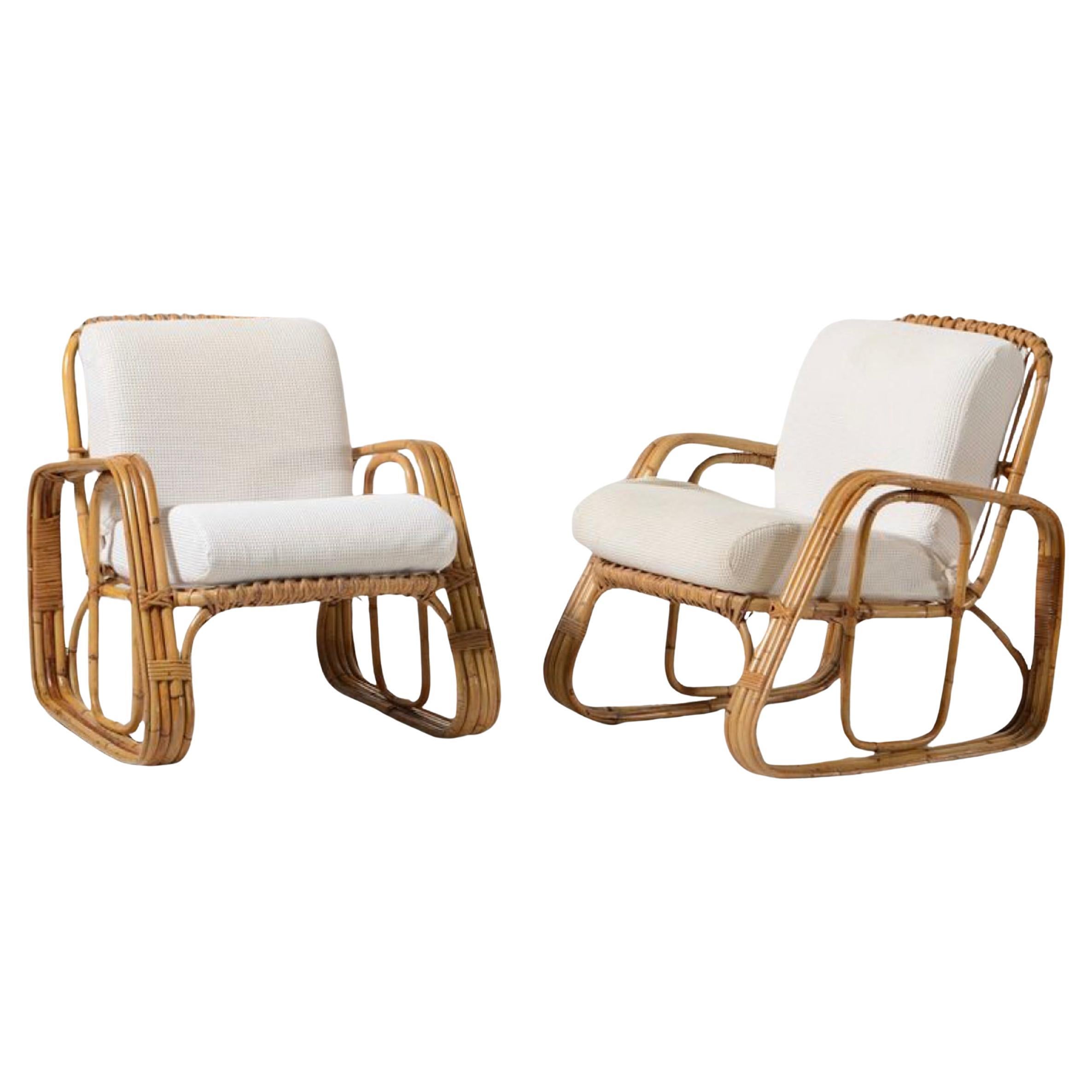 Pair of Italian Bamboo Armchairs, Vivai Sud Style, 1970s