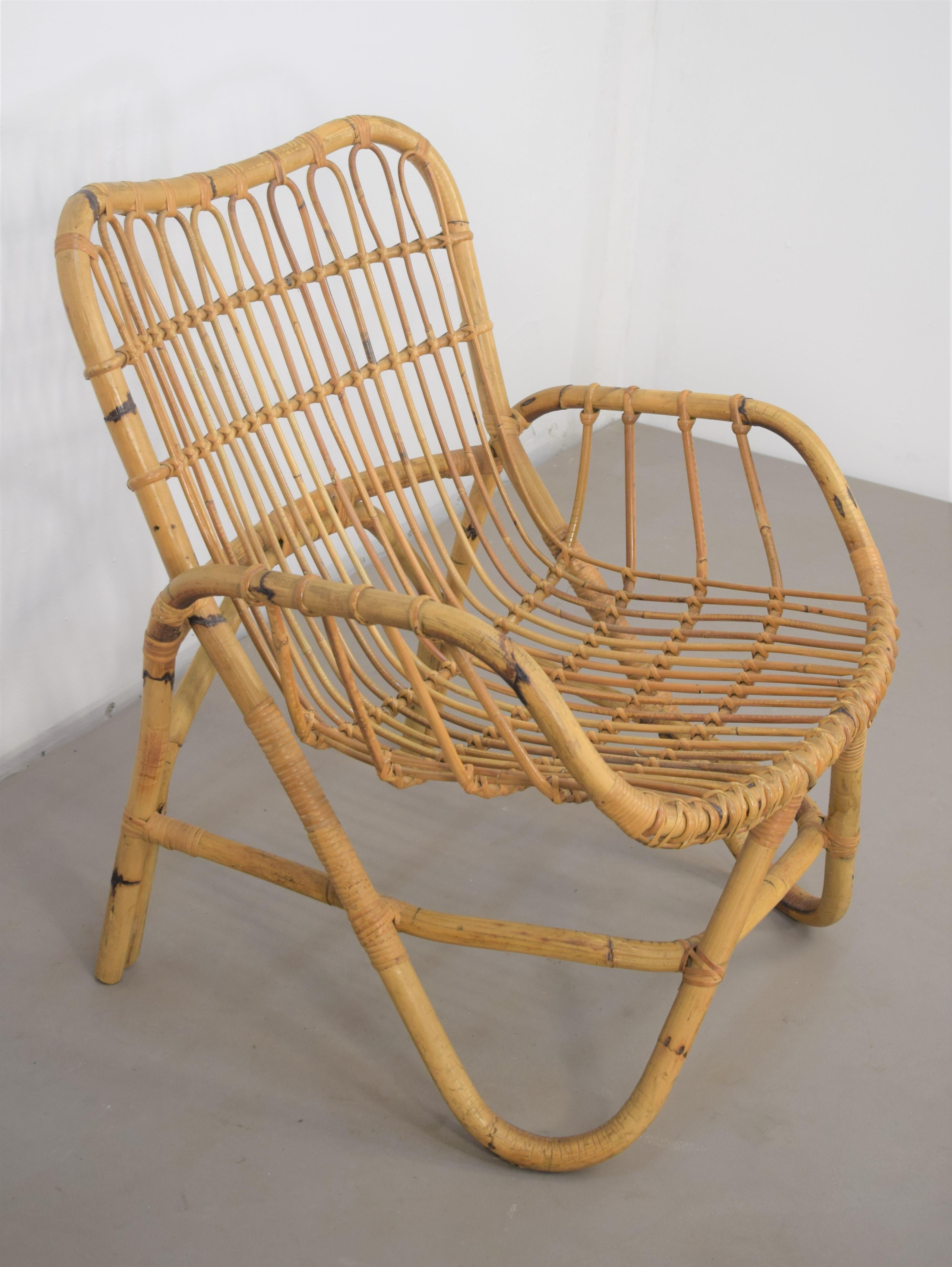 Pair of Italian Bamboo Armchairs  in the style of Tito Agnoli, 1960s For Sale 5