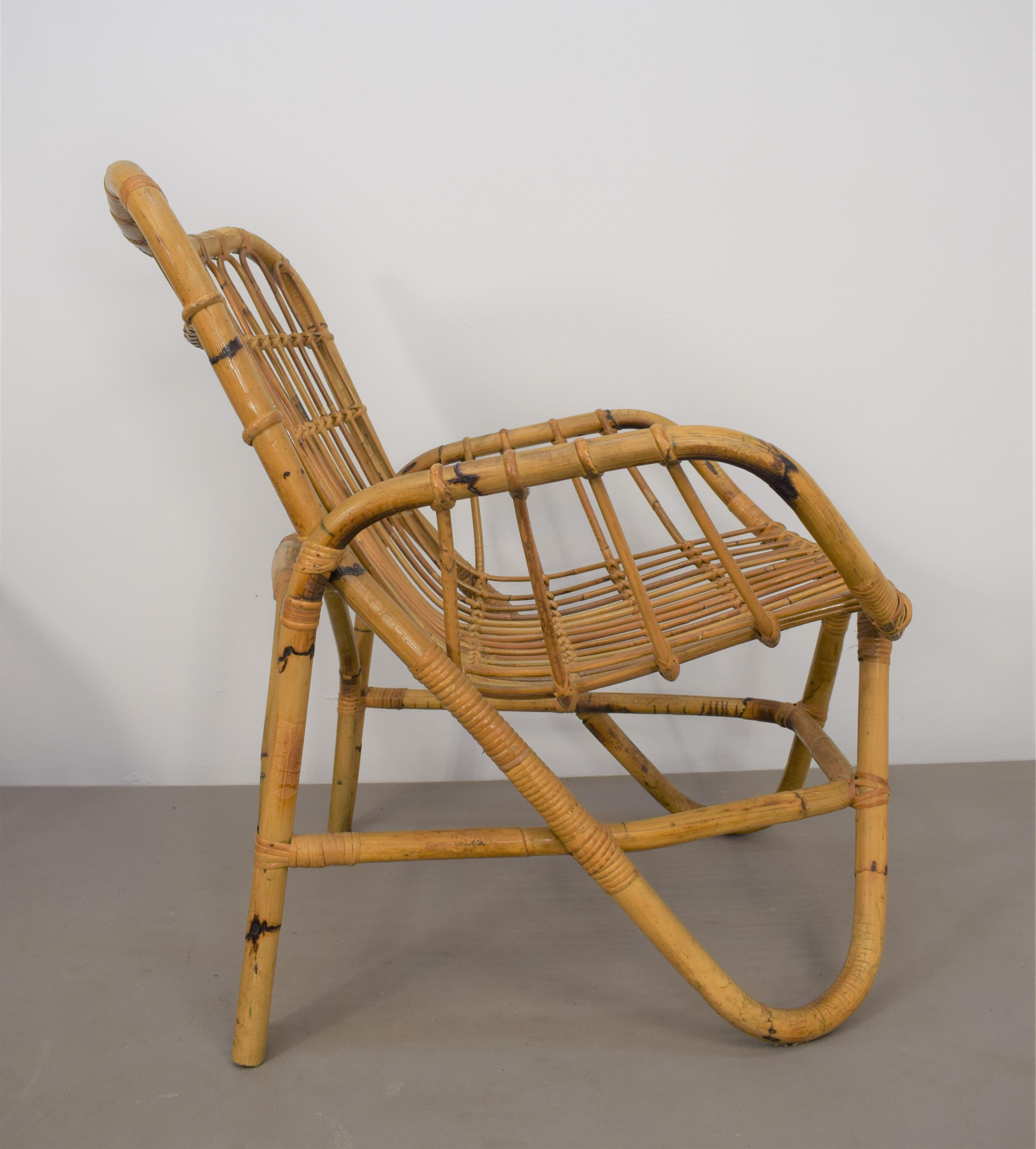 Pair of Italian Bamboo Armchairs  in the style of Tito Agnoli, 1960s For Sale 2
