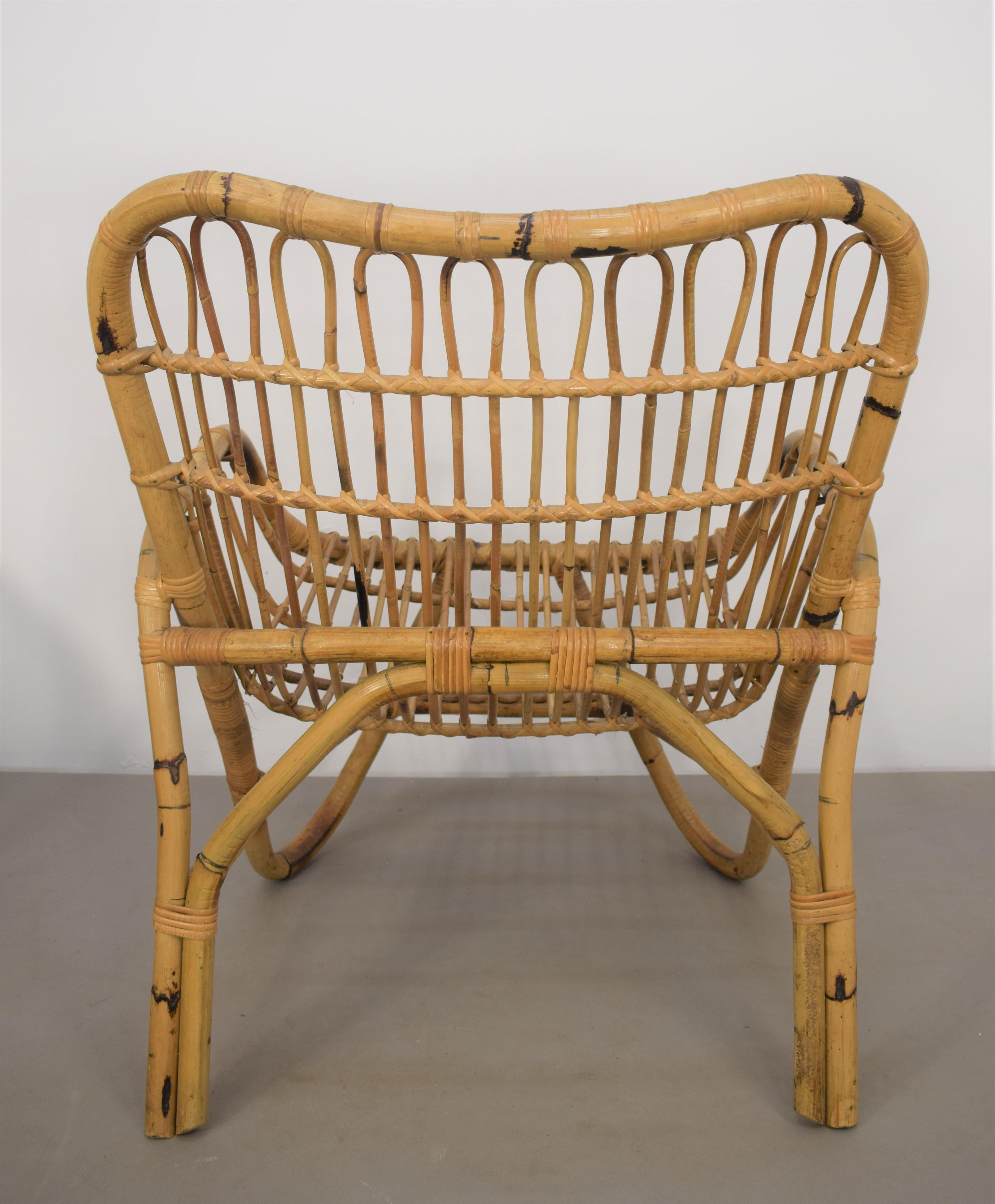 Pair of Italian Bamboo Armchairs  in the style of Tito Agnoli, 1960s For Sale 3