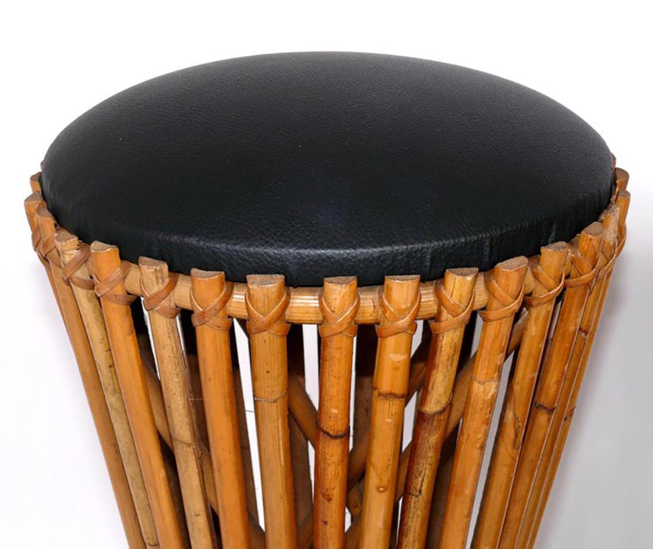 Mid-20th Century Pair of Italian Bamboo Bar or Counter Stools 29.5