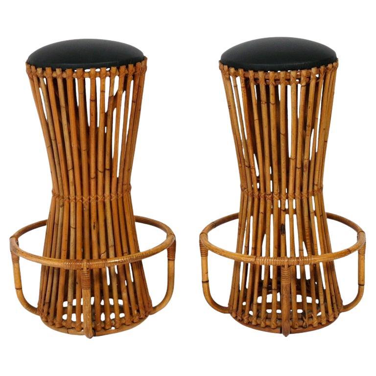 Pair of Italian Bamboo Bar or Counter Stools 29.5" height
