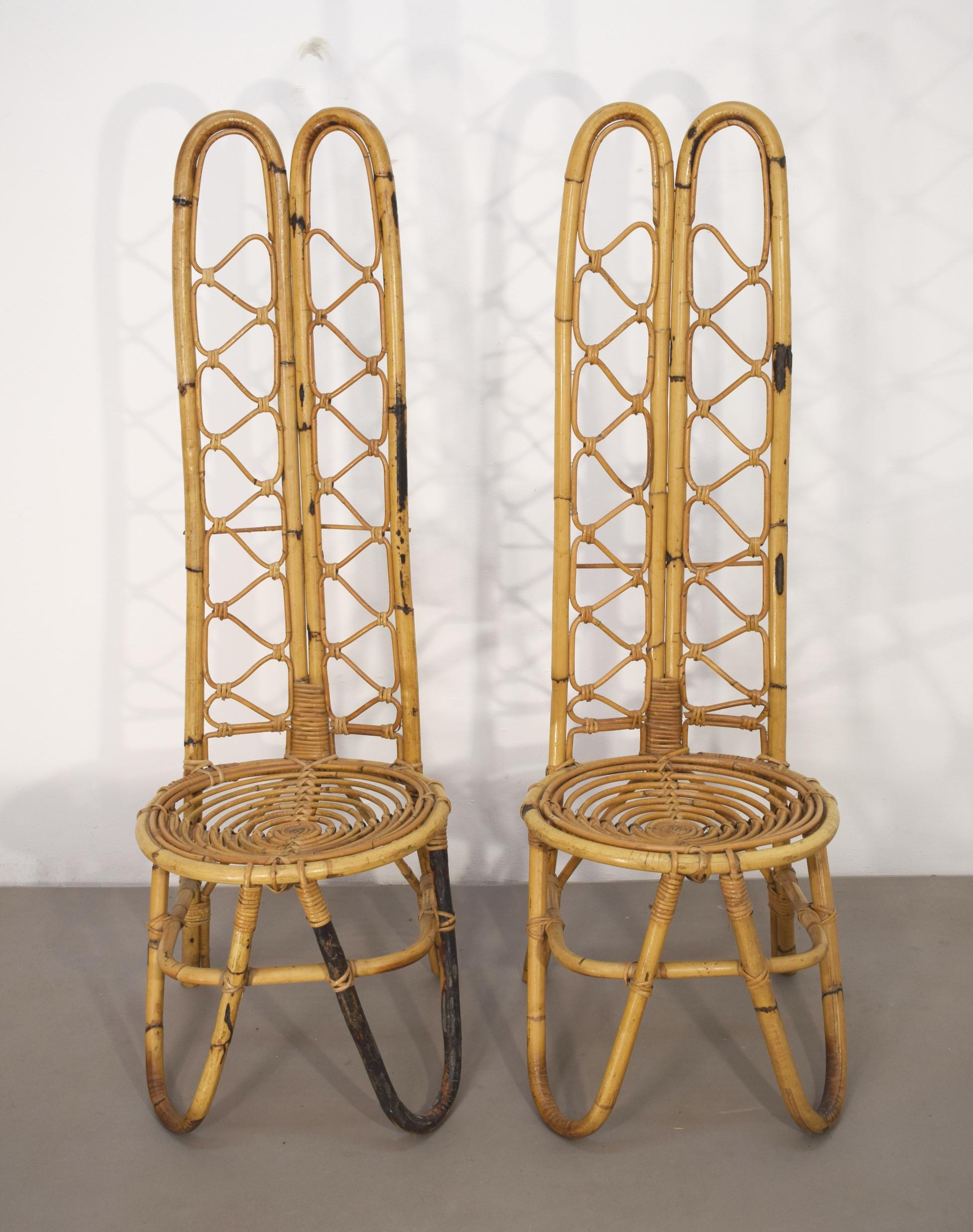 Pair of Italian bamboo chairs, 1960s
Dimensioni: H= 121 cm; W= 40 cm; D= 40 cm; H s= 40 cm.