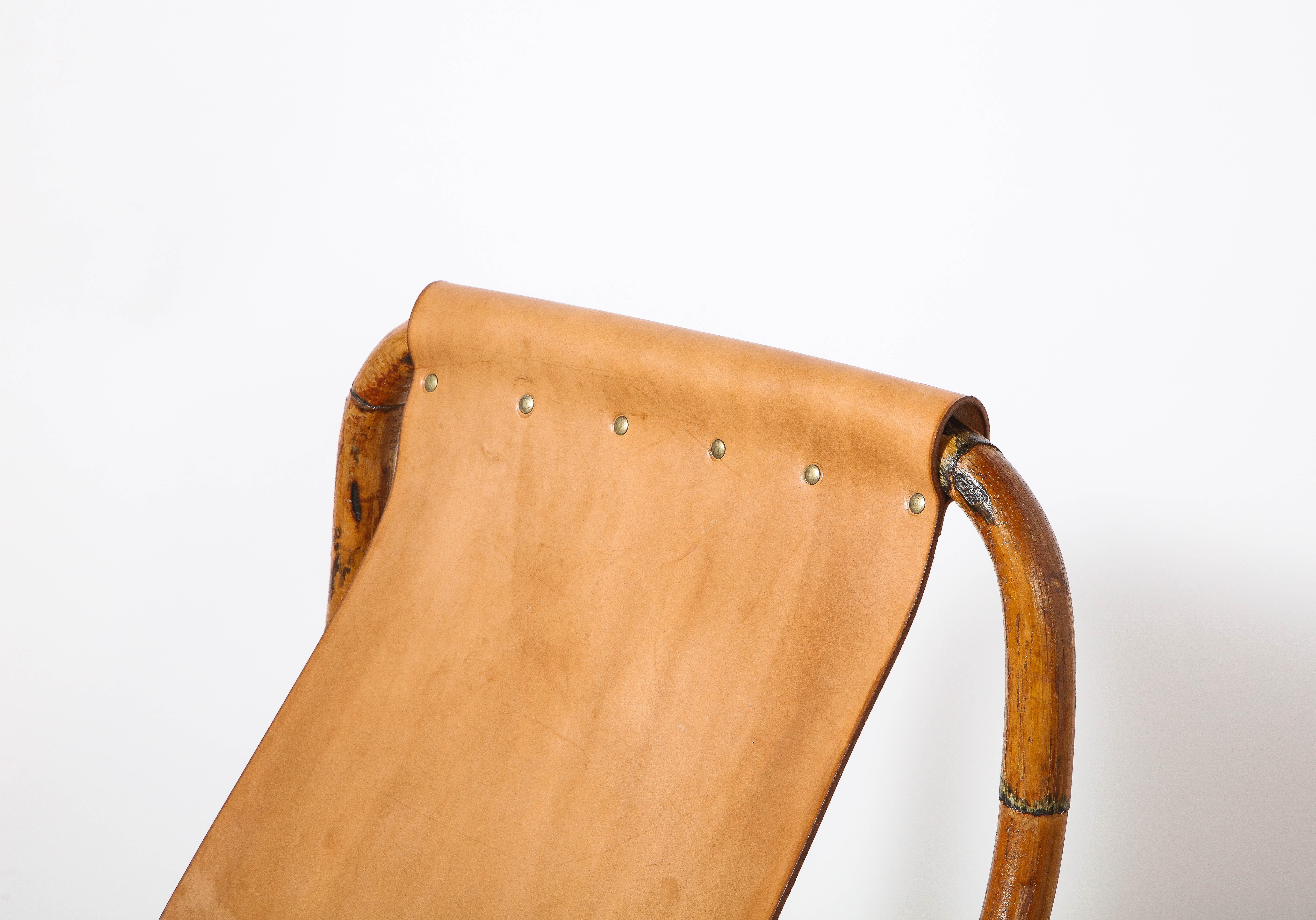 Gianfranco Frattini Italian Bamboo, Leather and Brass Campaign Chairs, ca 1960 For Sale 9