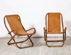 Gianfranco Frattini Italian Bamboo, Leather and Brass Campaign Chairs, ca 1960