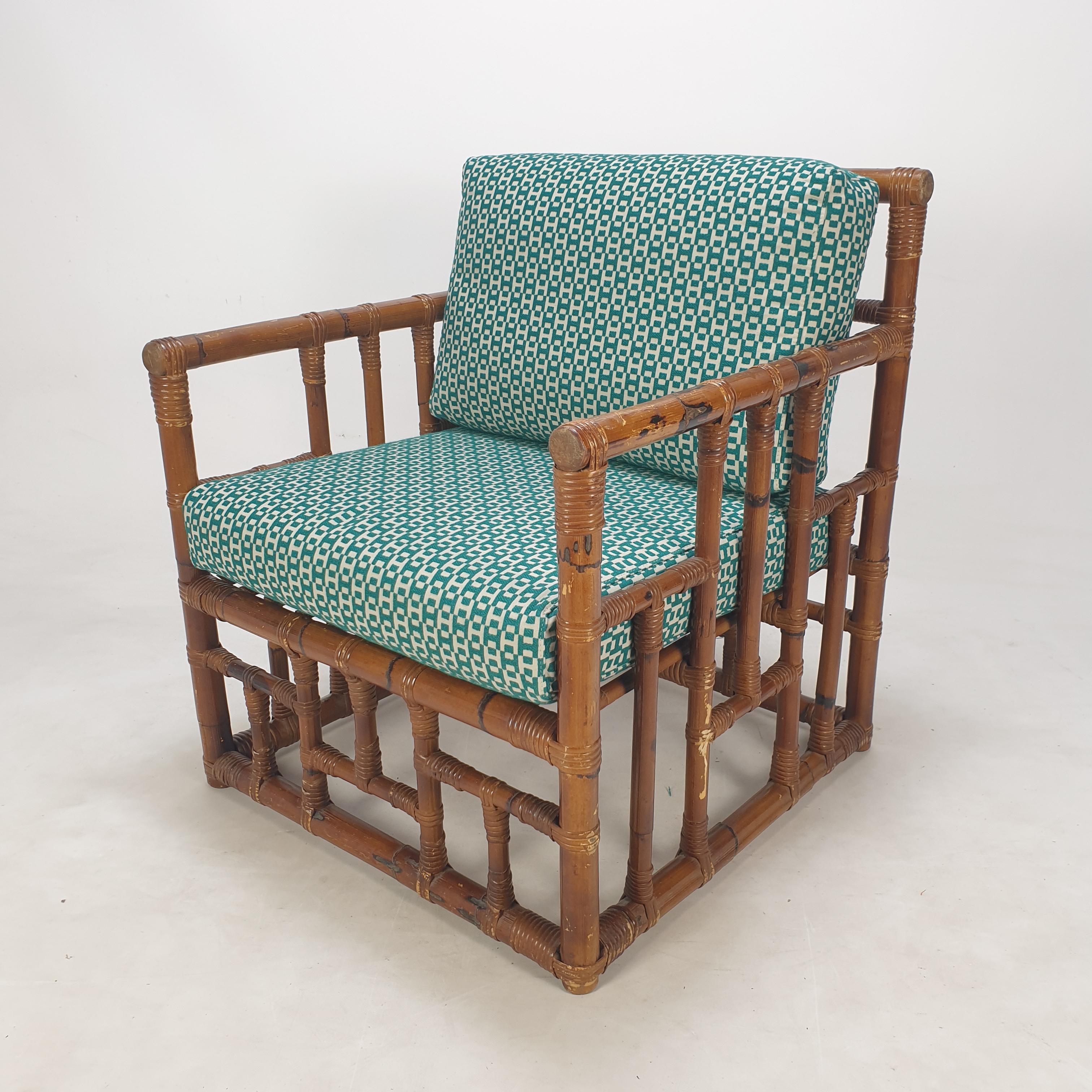 Pair of Italian Bamboo Lounge Chairs with Hermès Upholstery, 1970's For Sale 7