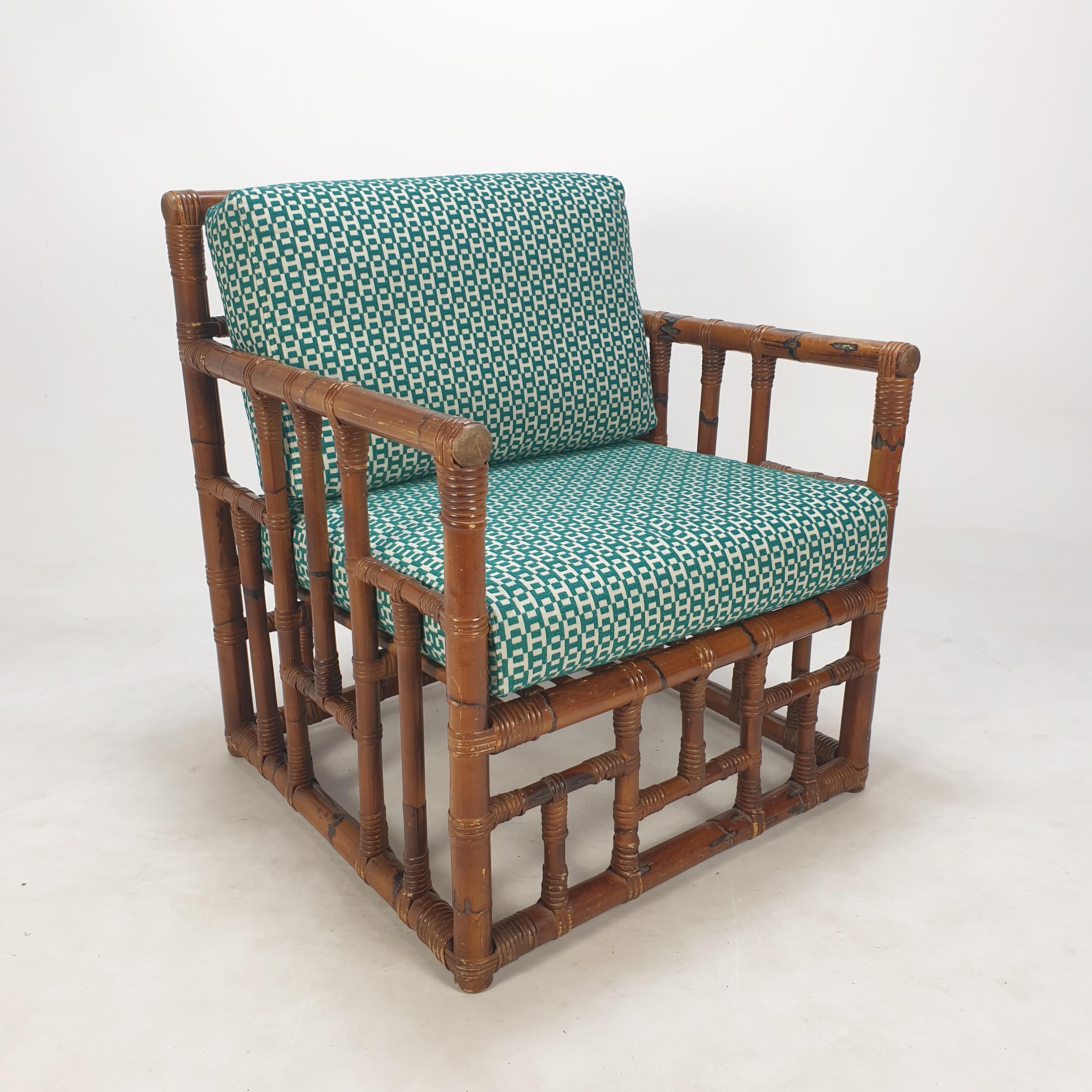 Pair of Italian Bamboo Lounge Chairs with Hermès Upholstery, 1970's For Sale 8