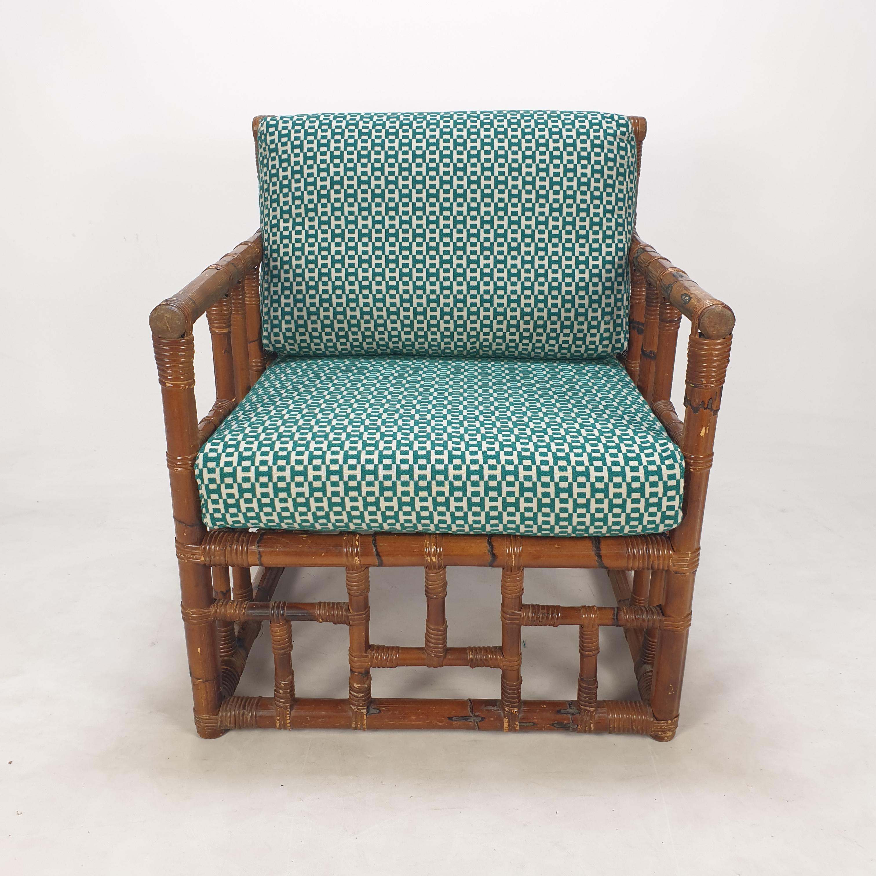 Pair of Italian Bamboo Lounge Chairs with Hermès Upholstery, 1970's For Sale 9
