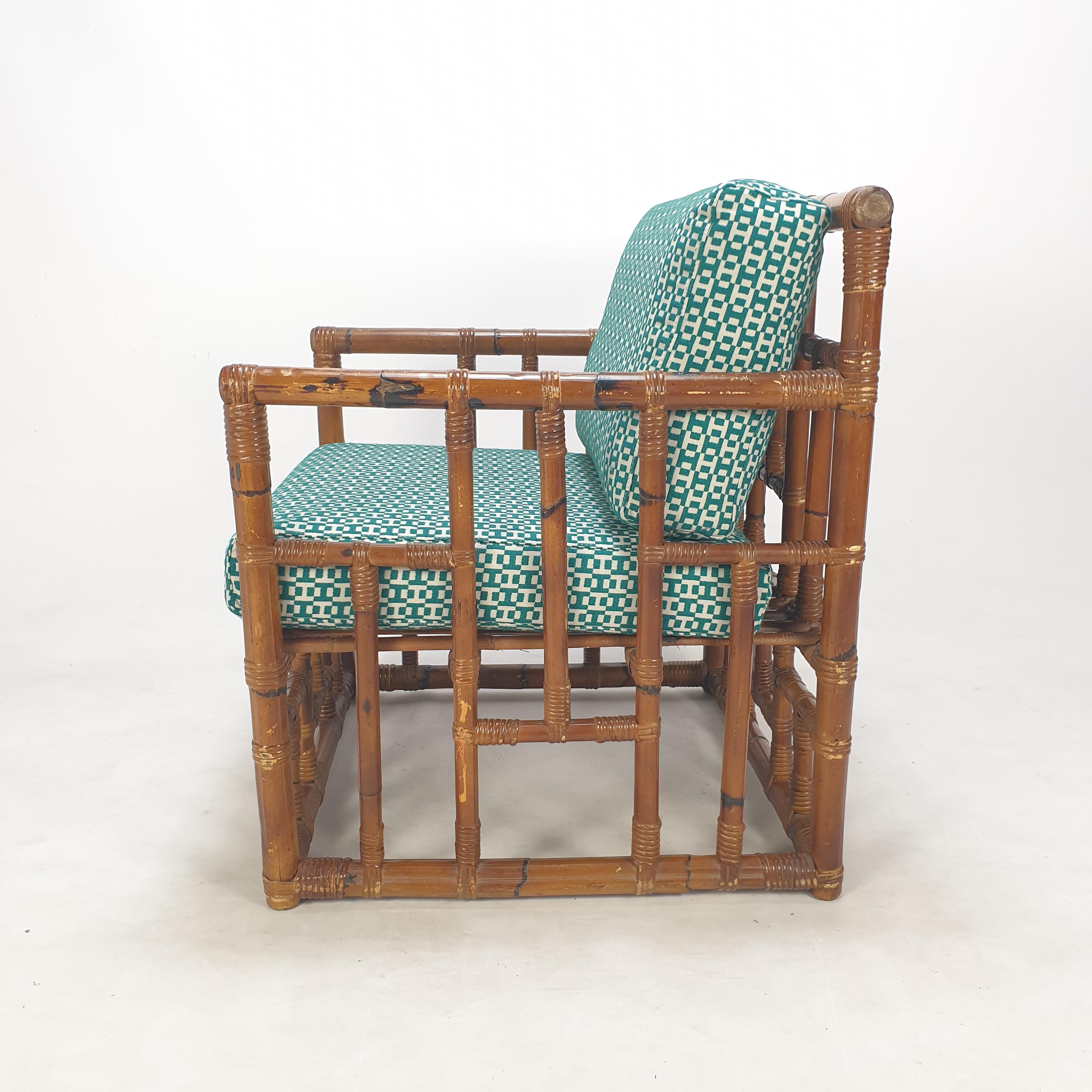 Pair of Italian Bamboo Lounge Chairs with Hermès Upholstery, 1970's For Sale 10