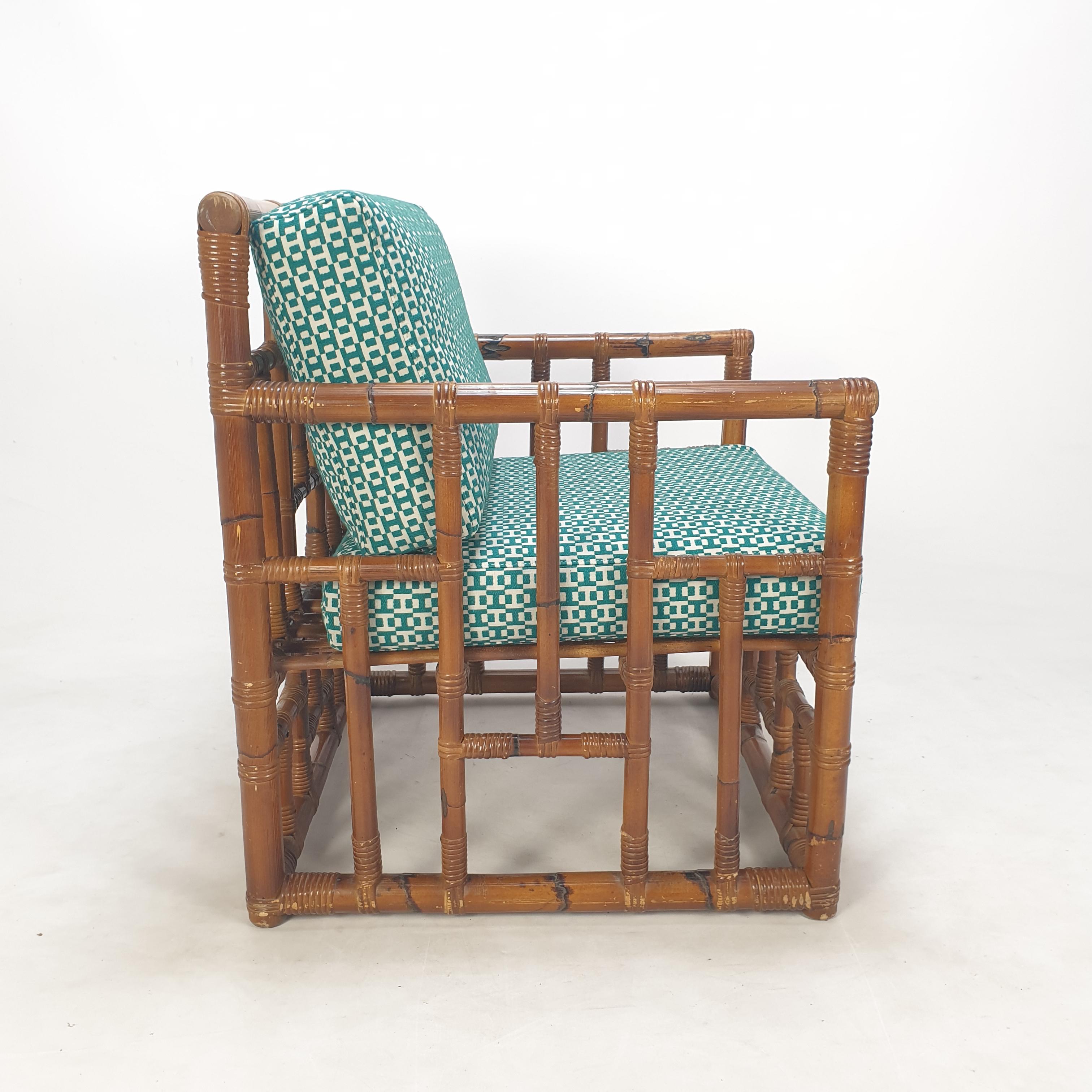 Pair of Italian Bamboo Lounge Chairs with Hermès Upholstery, 1970's For Sale 11
