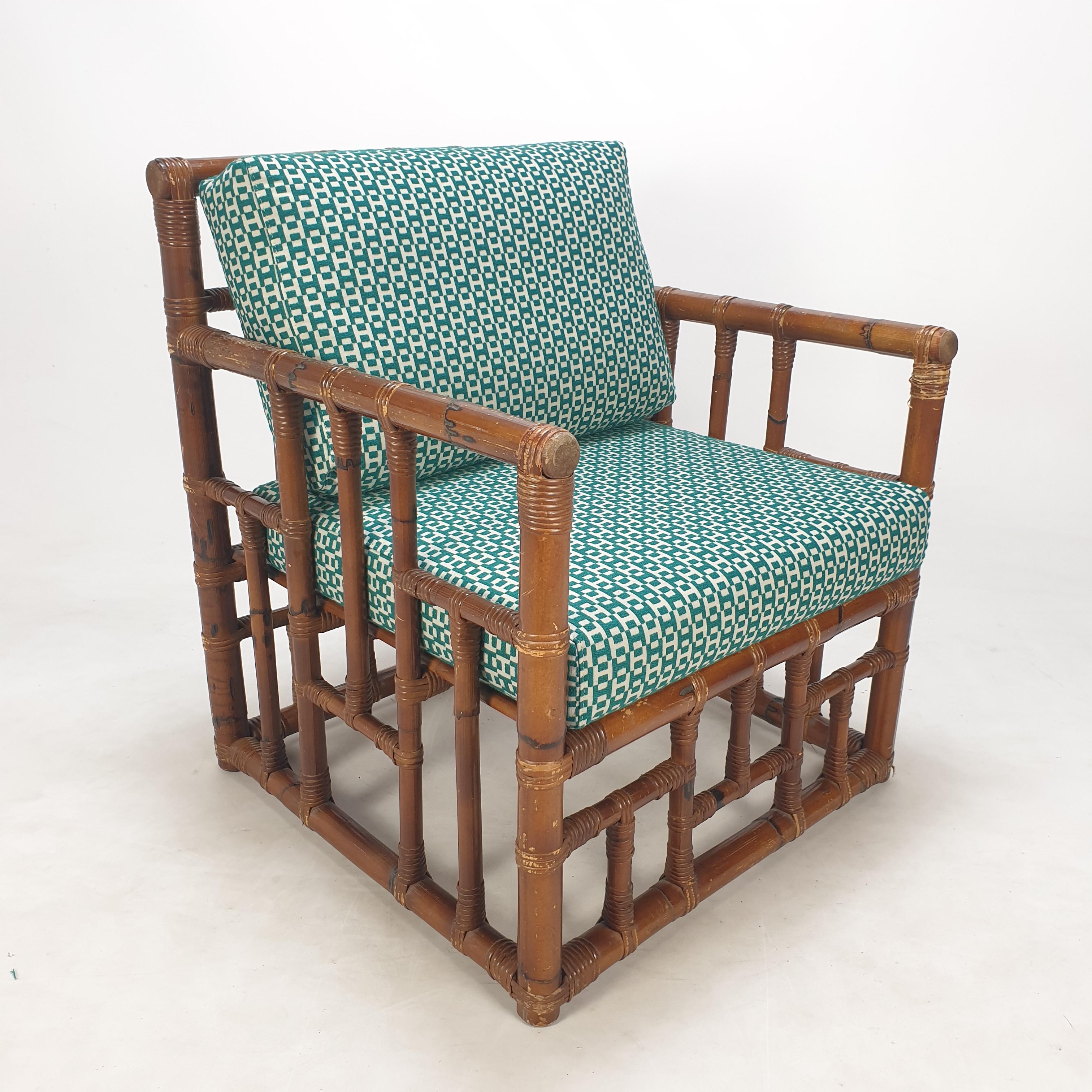 Late 20th Century Pair of Italian Bamboo Lounge Chairs with Hermès Upholstery, 1970's For Sale
