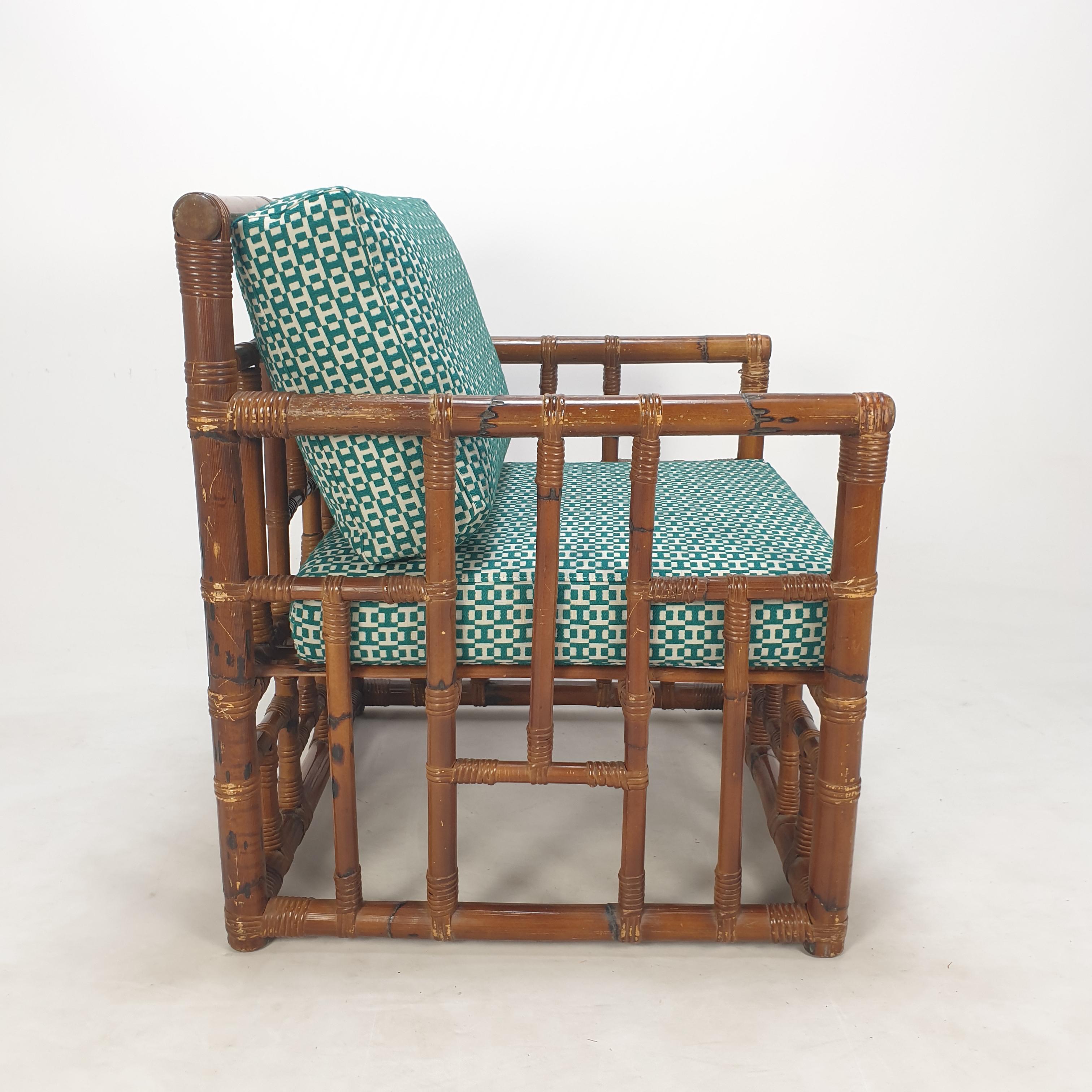 Pair of Italian Bamboo Lounge Chairs with Hermès Upholstery, 1970's For Sale 2
