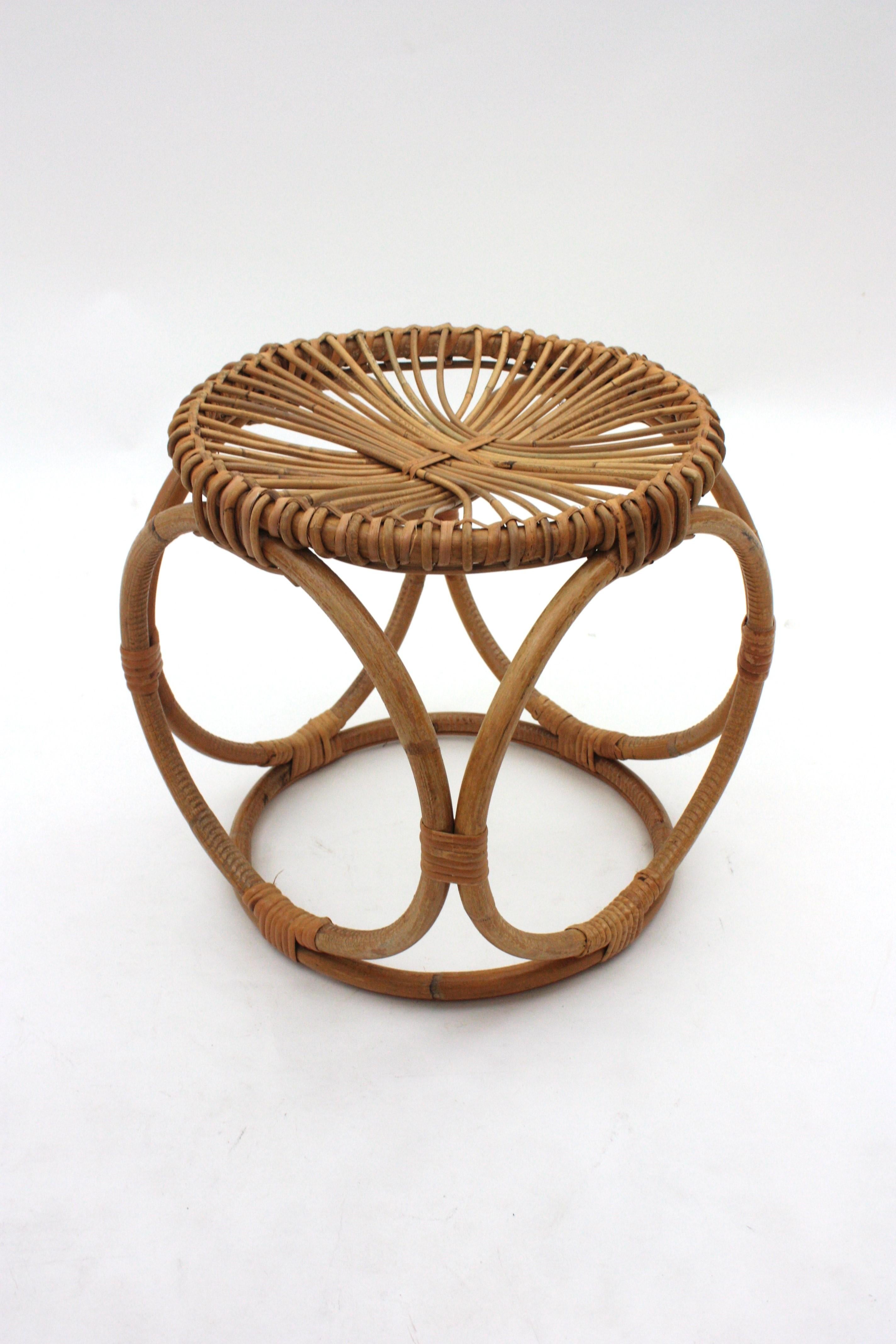 20th Century Pair of Italian Bamboo Rattan Stools in the Style of Franco Albini For Sale